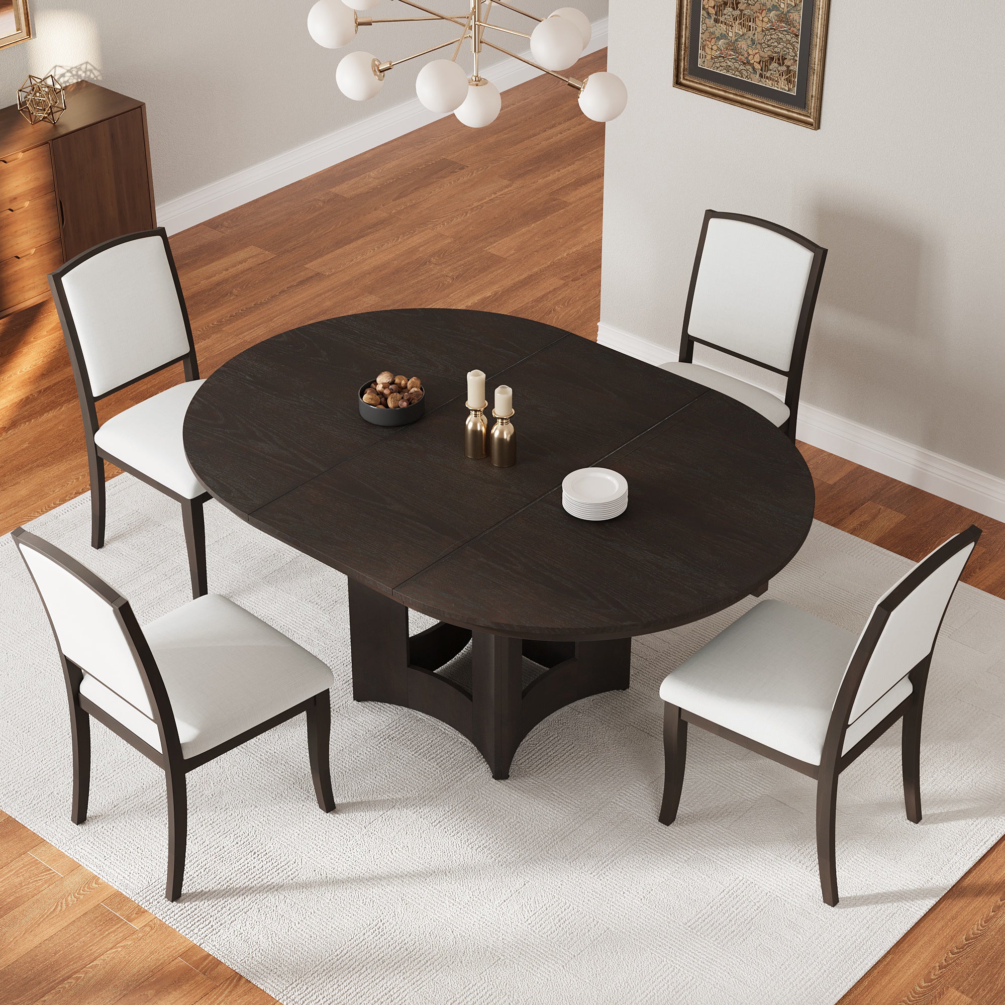Classic Modern Extendable Round Dining Table Set for 4 - Image 2