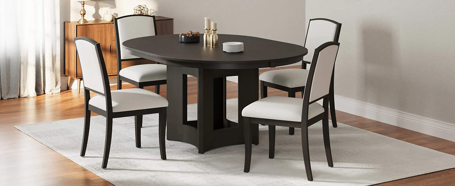 Classic Modern Extendable Round Dining Table Set for 4 - Image 21