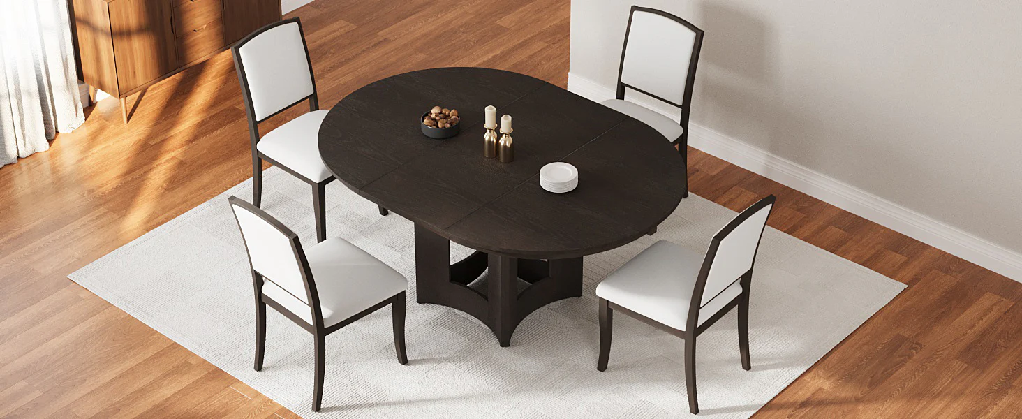 Classic Modern Extendable Round Dining Table Set for 4 - Image 24