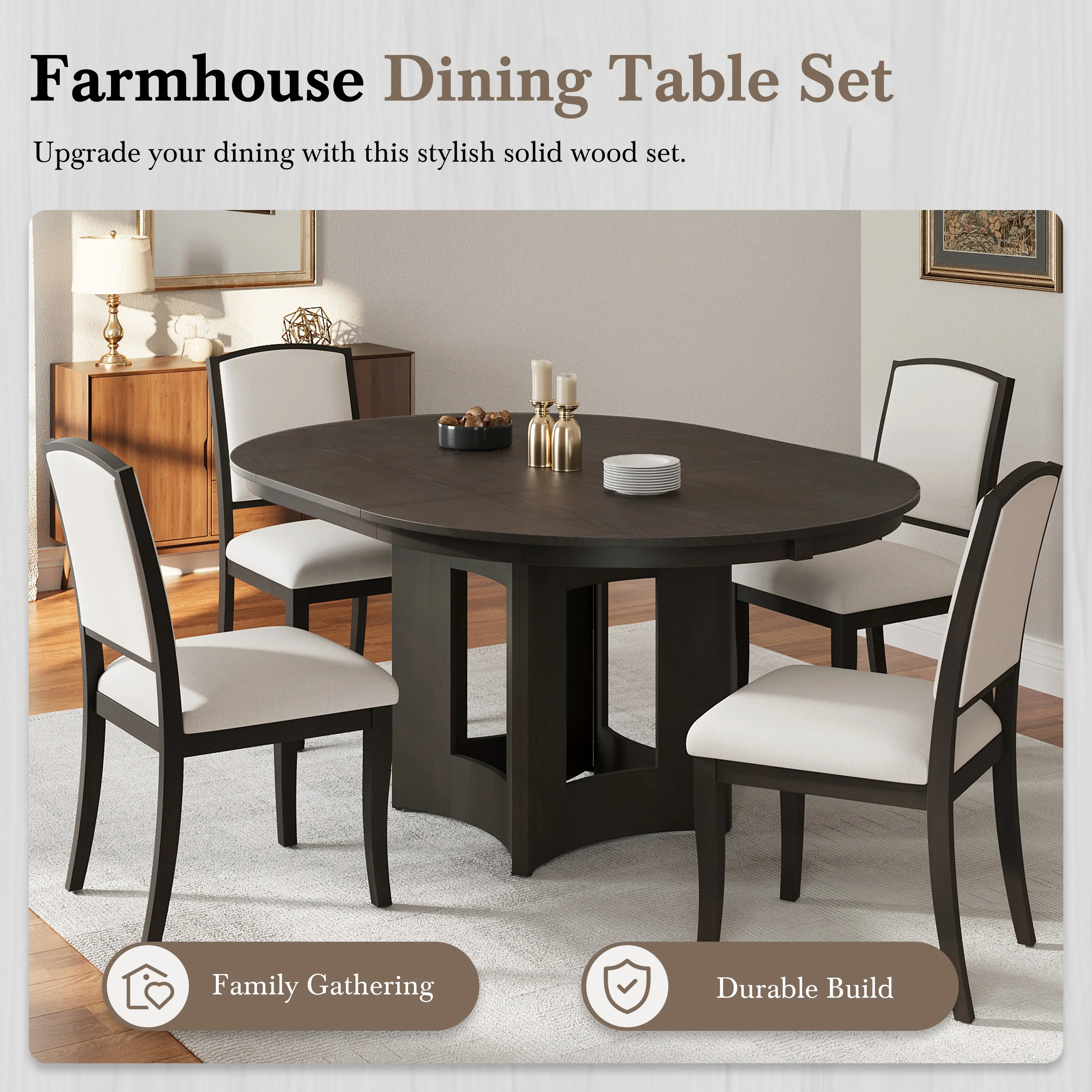 Classic Modern Extendable Round Dining Table Set for 4 - Image 3