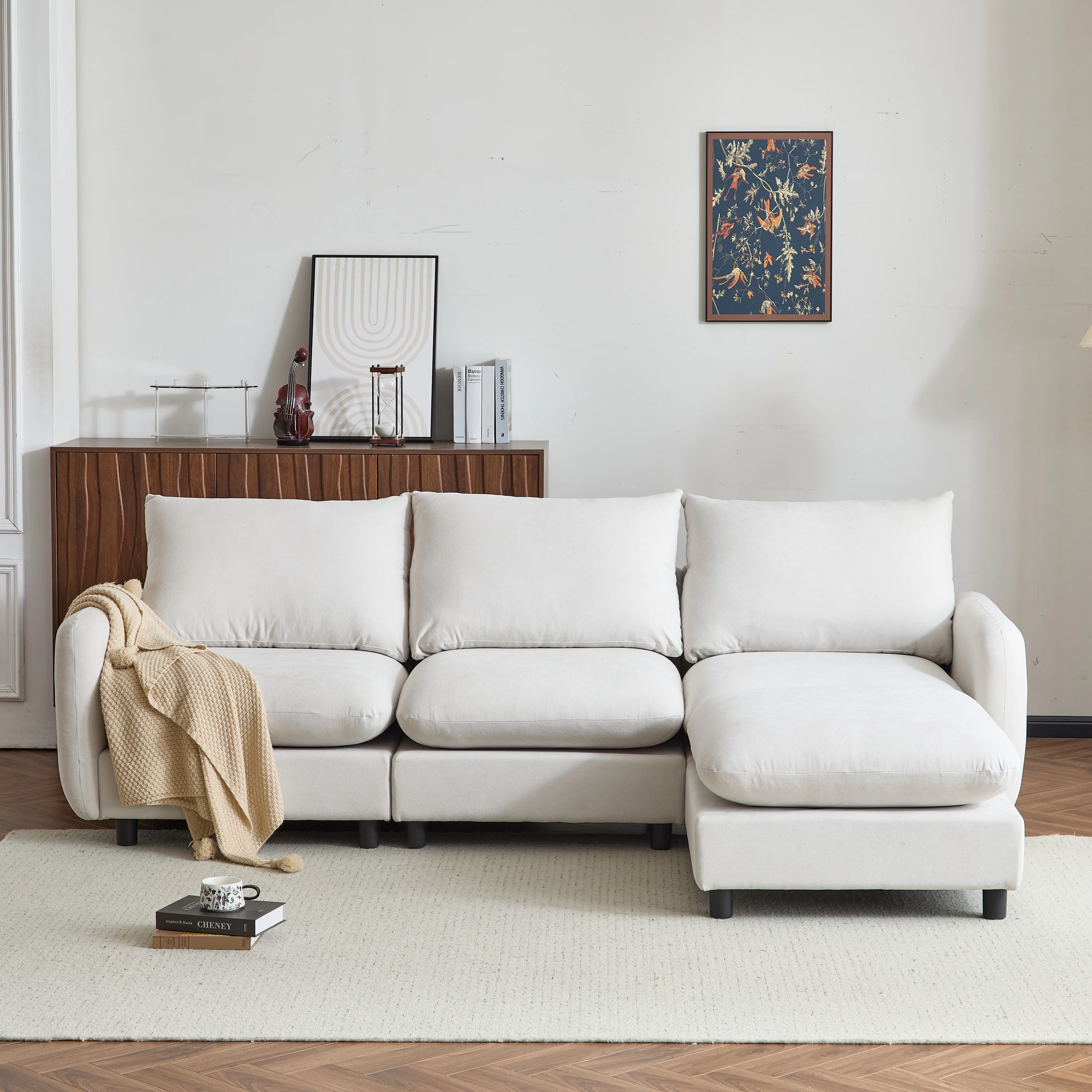 Cloud 4-Piece Modular Free Combination Sectional Sofa Couch with Ottoman - Image 4