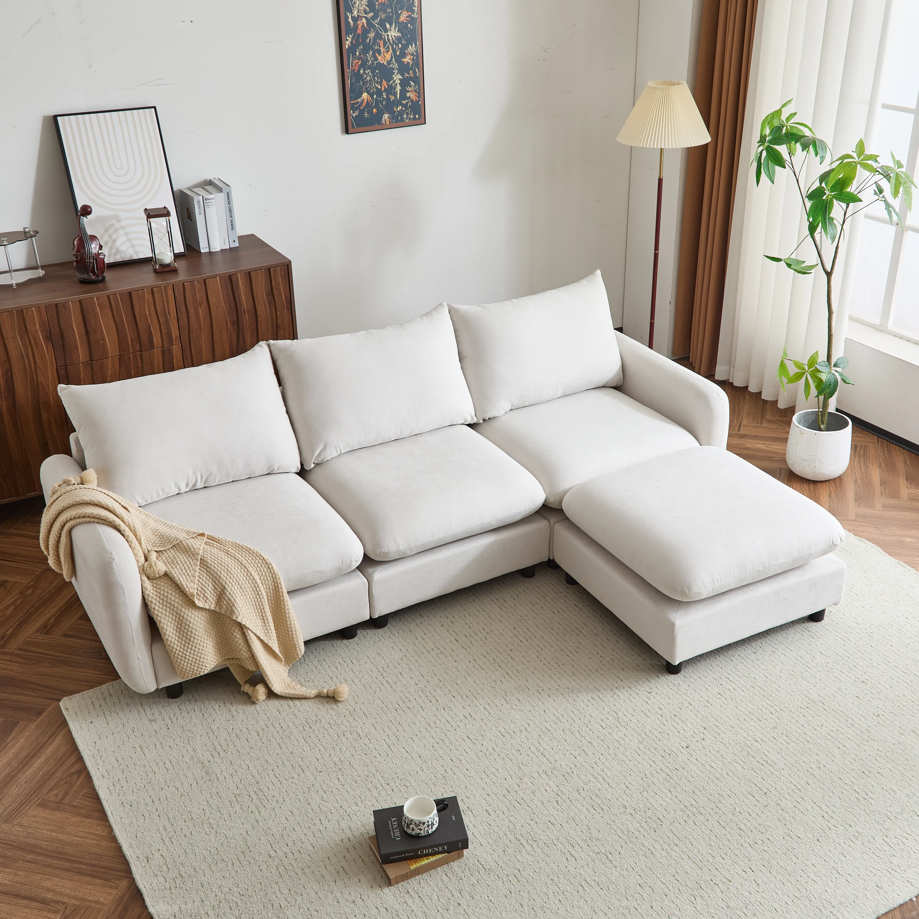 Cloud 4-Piece Modular Free Combination Sectional Sofa Couch with Ottoman - Image 5