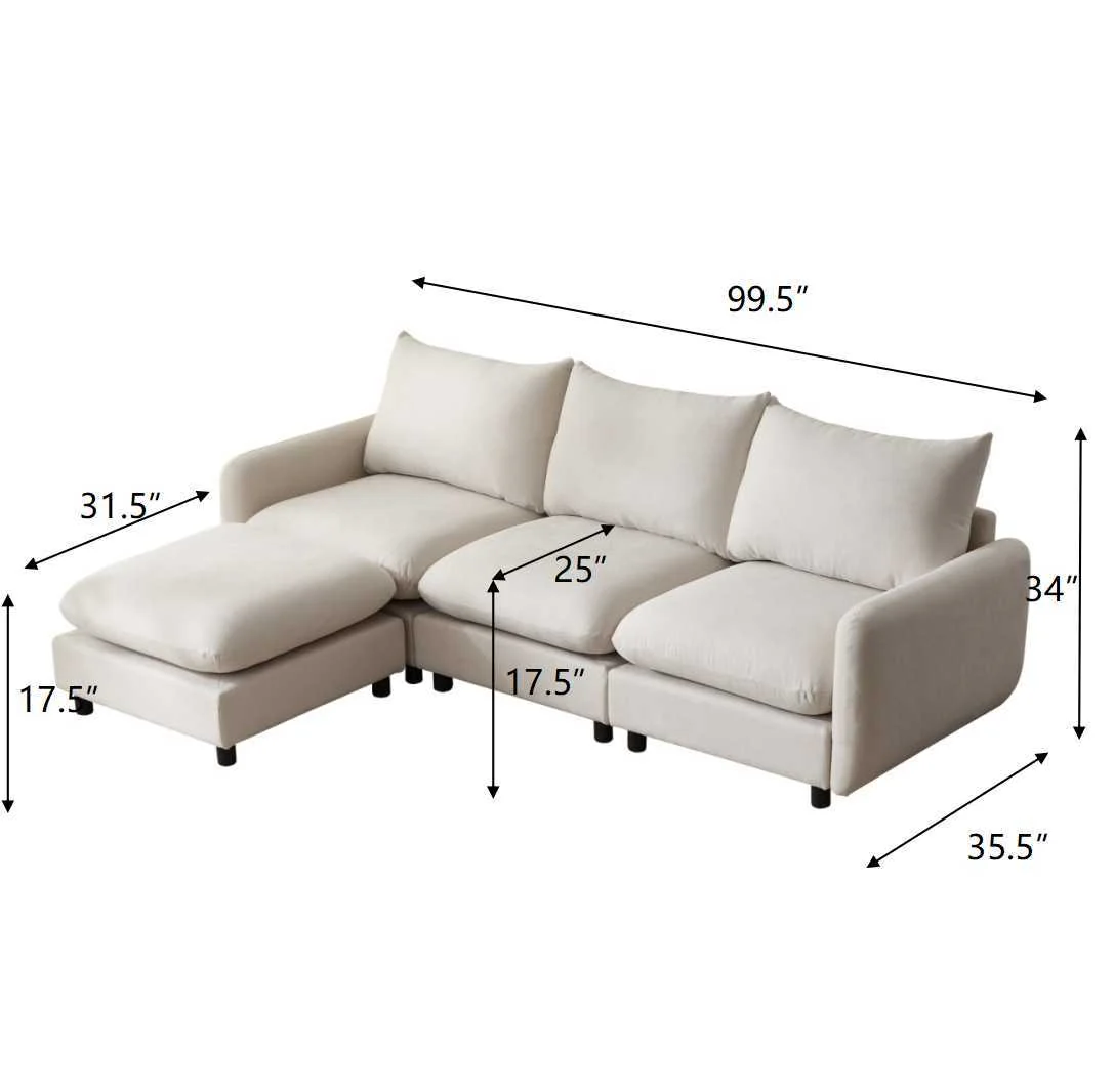 Cloud 4-Piece Modular Free Combination Sectional Sofa Couch with Ottoman - Image 6