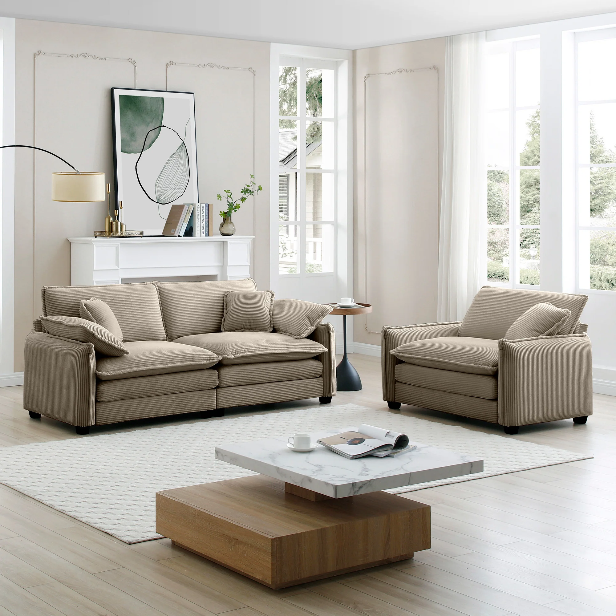 Walker Edison | Cloud Deep Seat Loveseat Sofa Set - Image 2