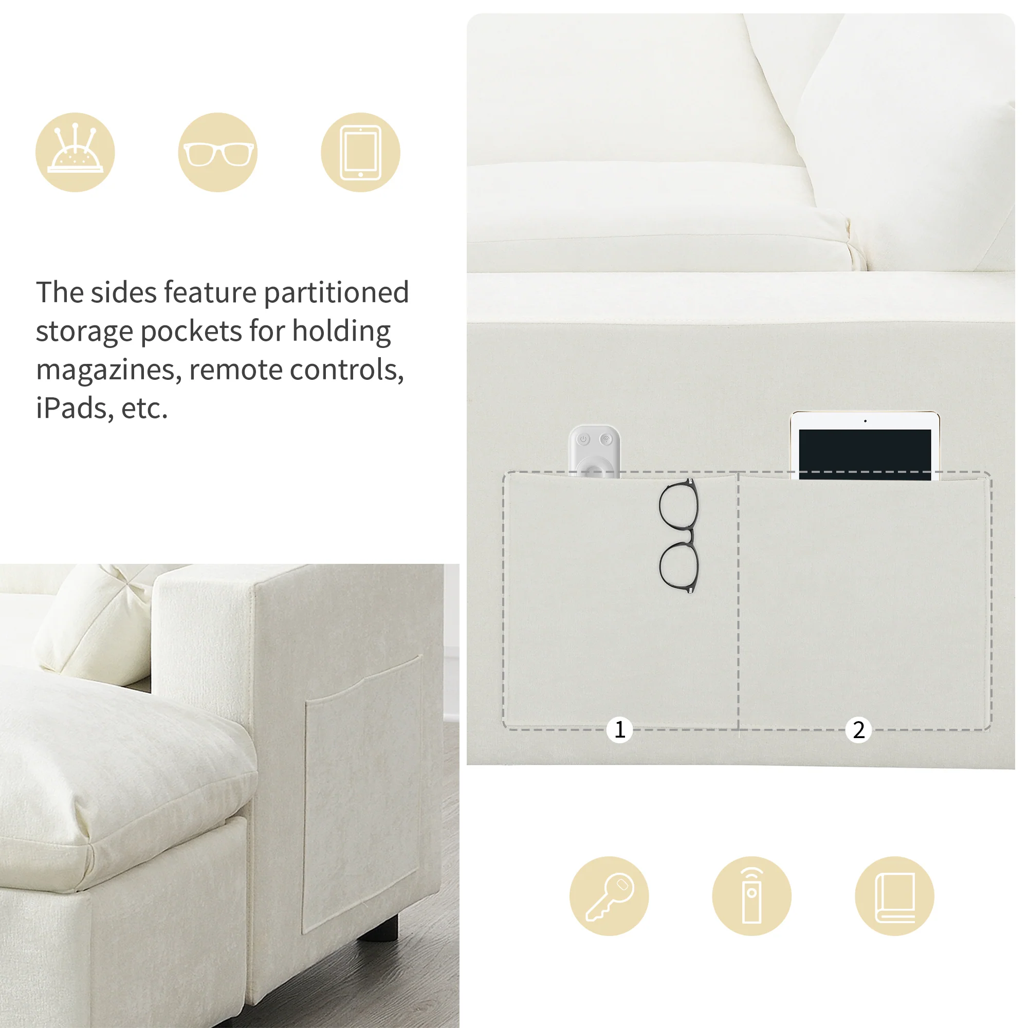 Cloud Modular Sectional Sofa with Storage Pockets and 2 Movable Ottomans - Image 3