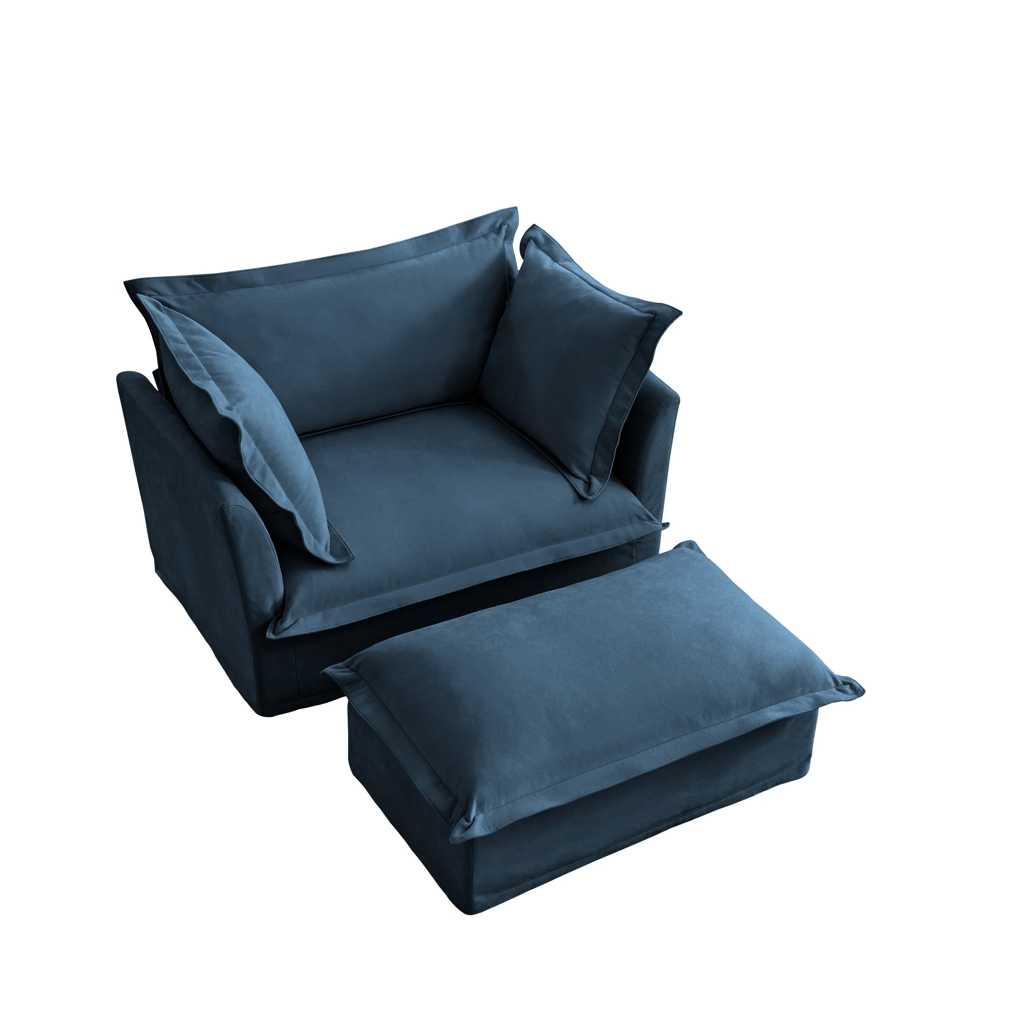 Walker Edison | Cloud Slipcovered Blue Armchair with Ottoman - Image 11