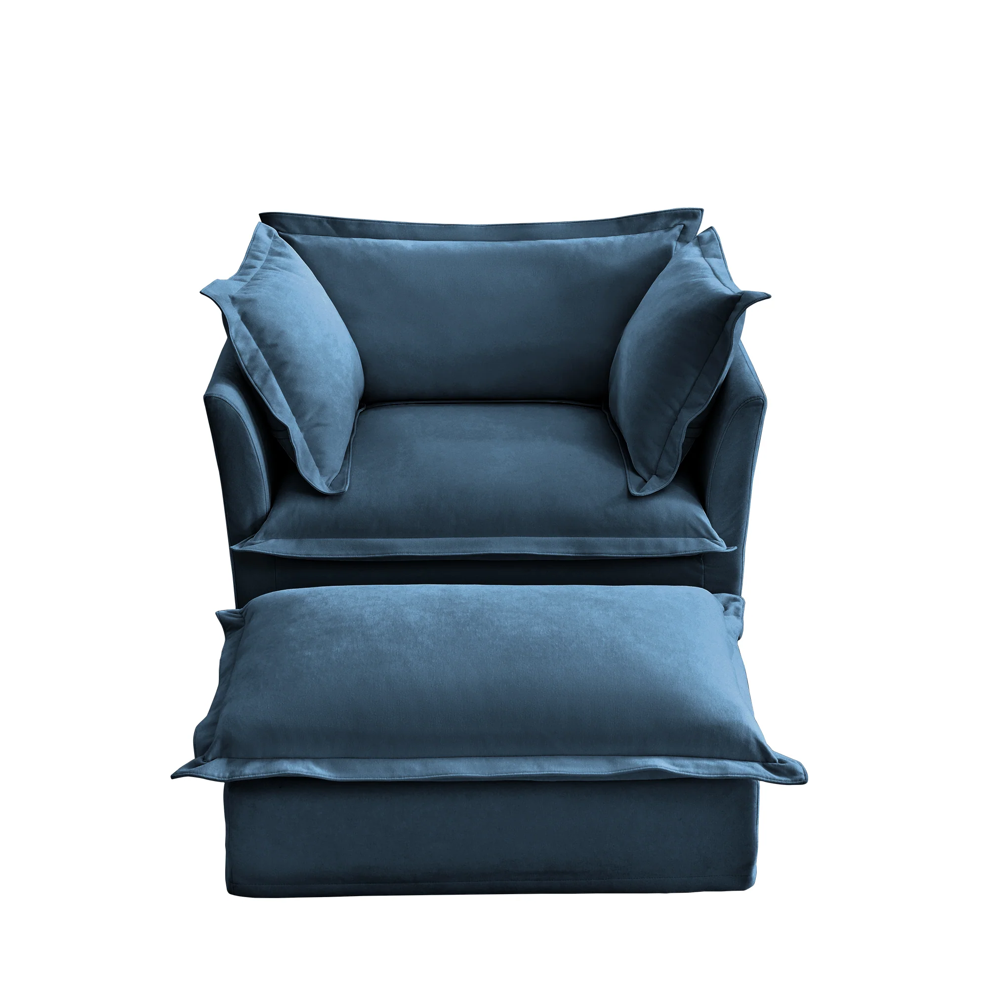Walker Edison | Cloud Slipcovered Blue Armchair with Ottoman - Image 12