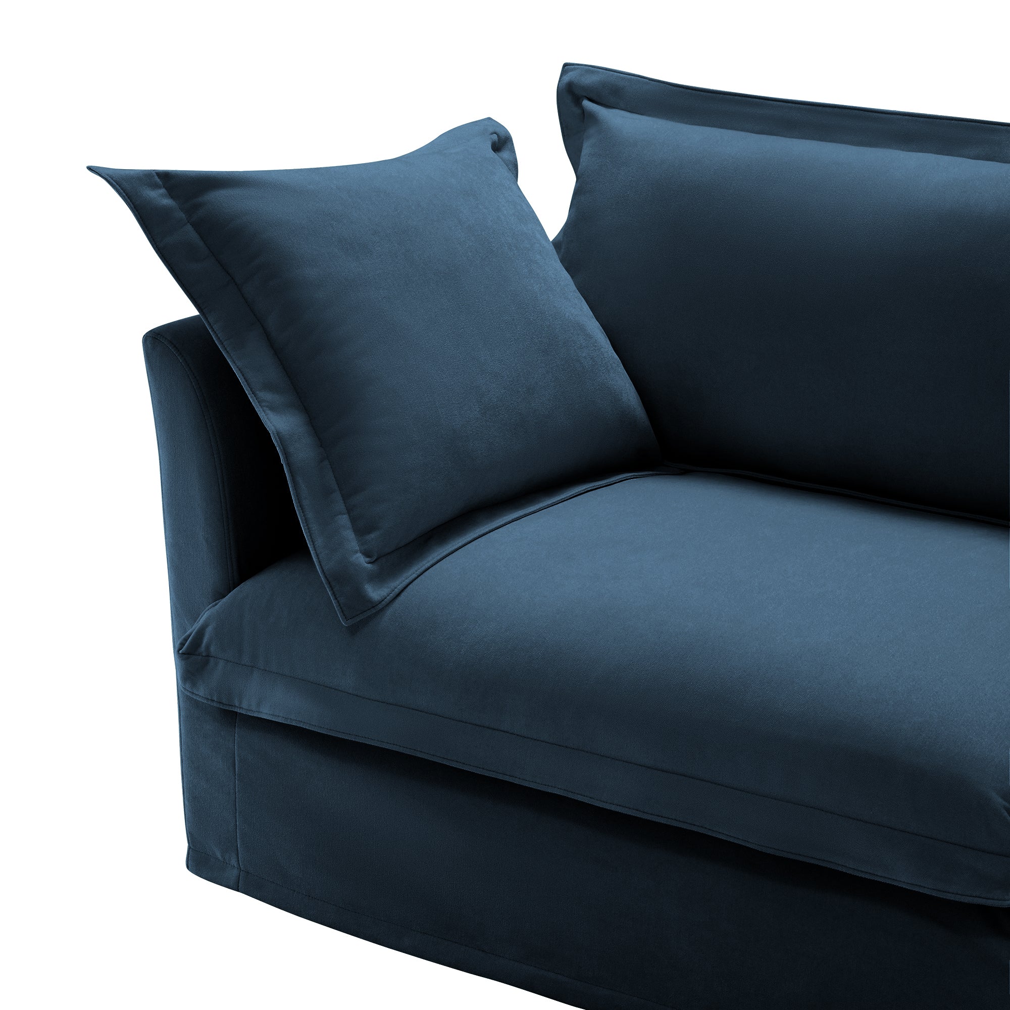 Walker Edison | Cloud Slipcovered Blue Armchair with Ottoman - Image 7