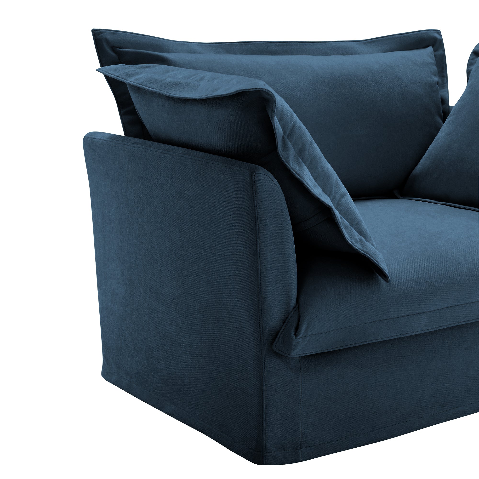 Walker Edison | Cloud Slipcovered Blue Armchair with Ottoman - Image 8