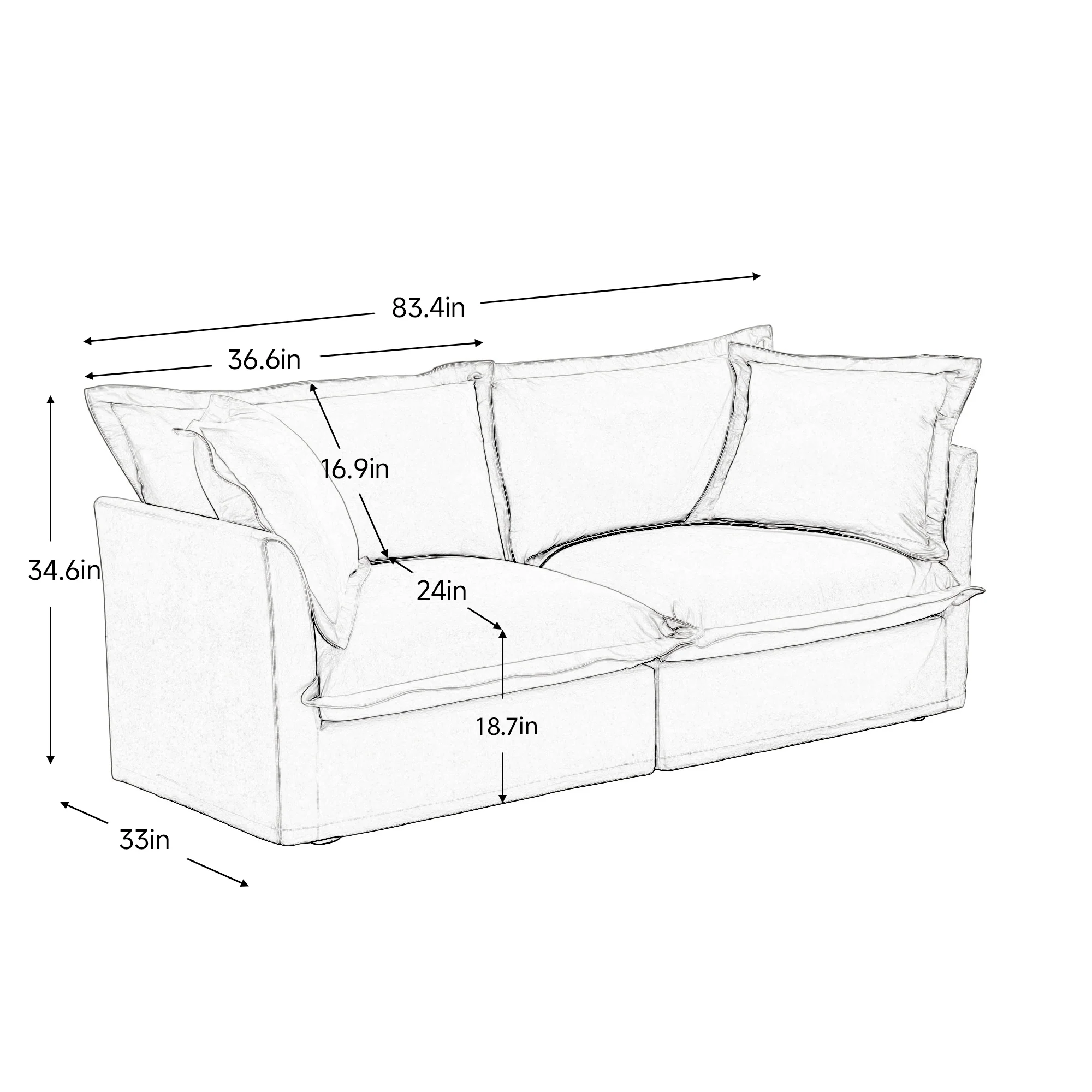 Walker Edison | Cloud Slipcovered Loveseat Sectional with Ottoman - Image 3