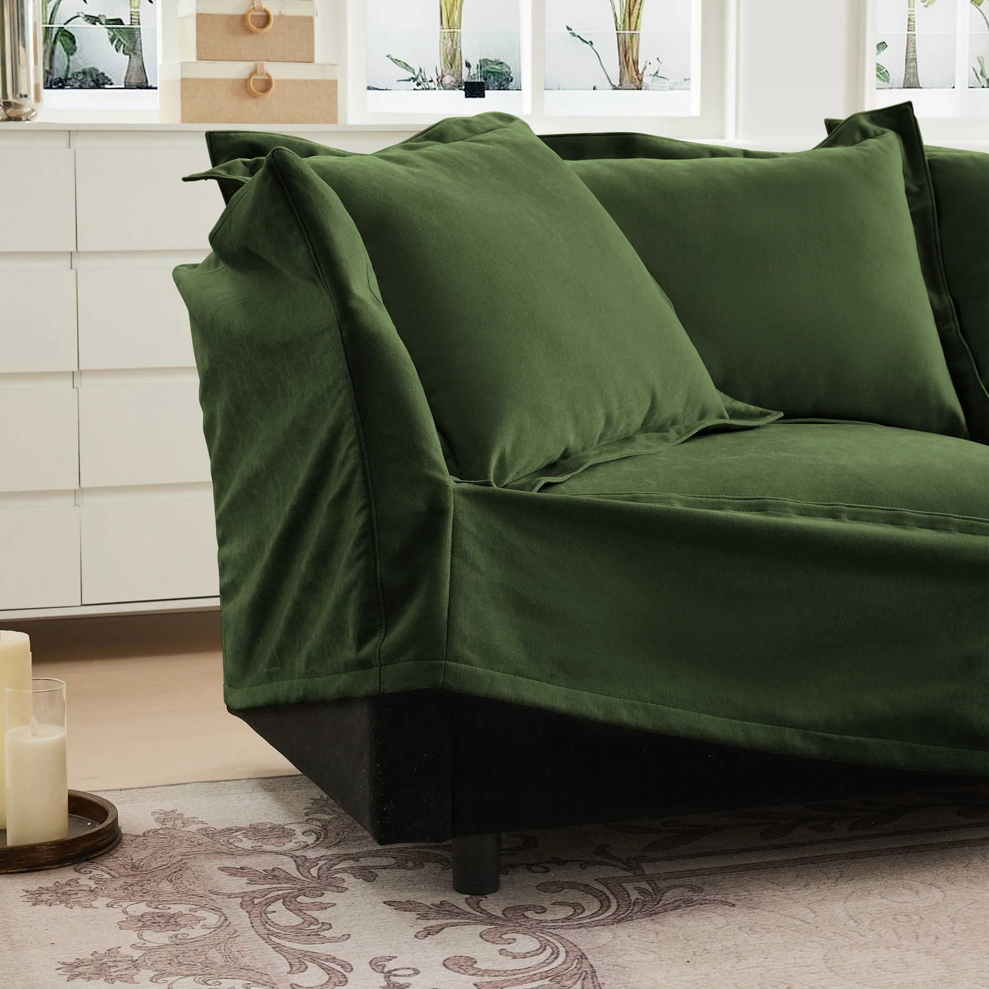 Walker Edison | Cloud Slipcovered Loveseat Sectional with Ottoman - Image 6