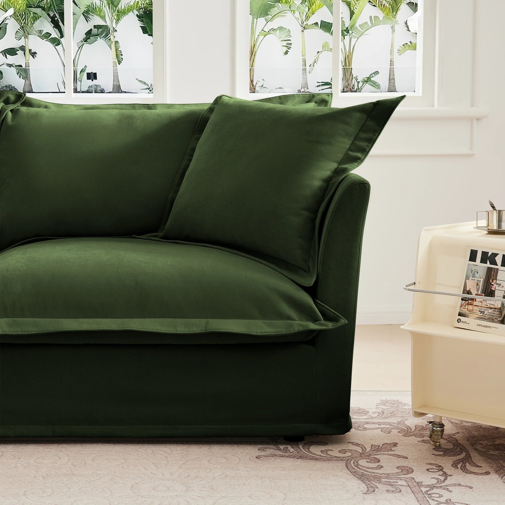 Walker Edison | Cloud Slipcovered Loveseat Sectional with Ottoman - Image 8