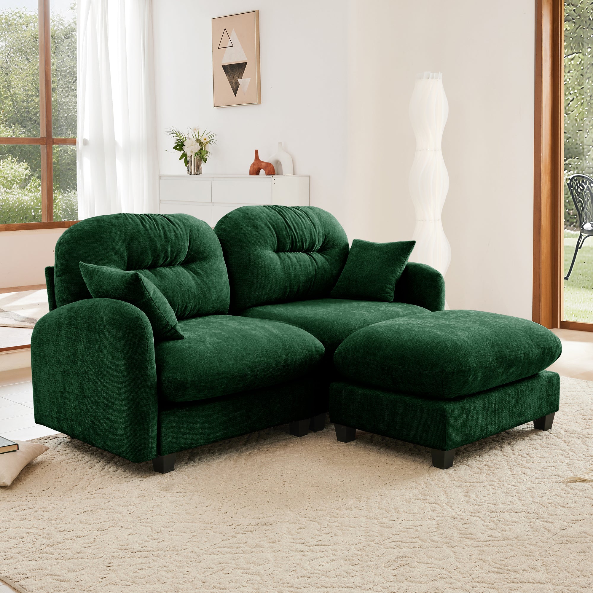 Cloud Tufted  Chenille Sectional Loveseat Sofa Couch With Ottoman - Image 2