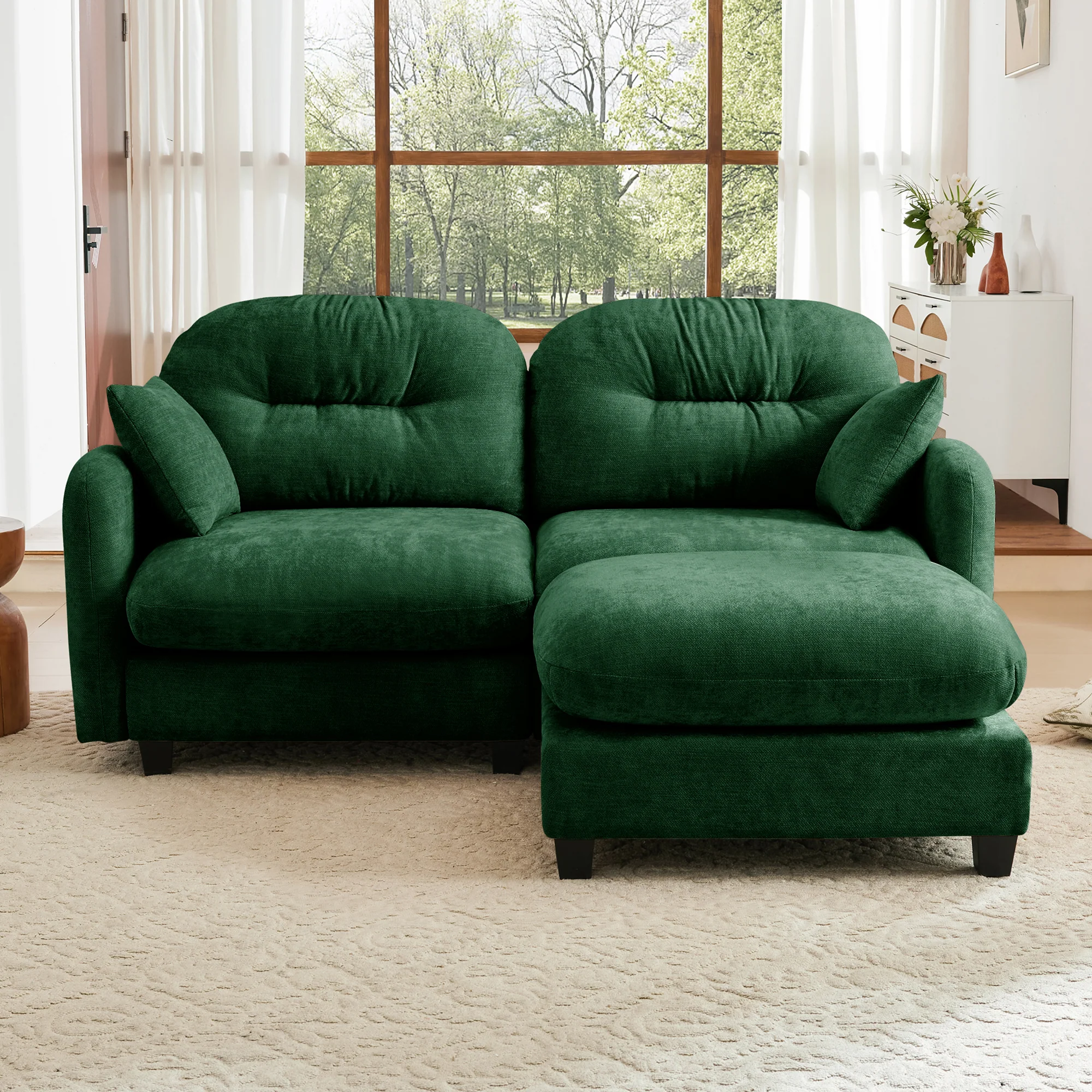 Cloud Tufted  Chenille Sectional Loveseat Sofa Couch With Ottoman - Image 4