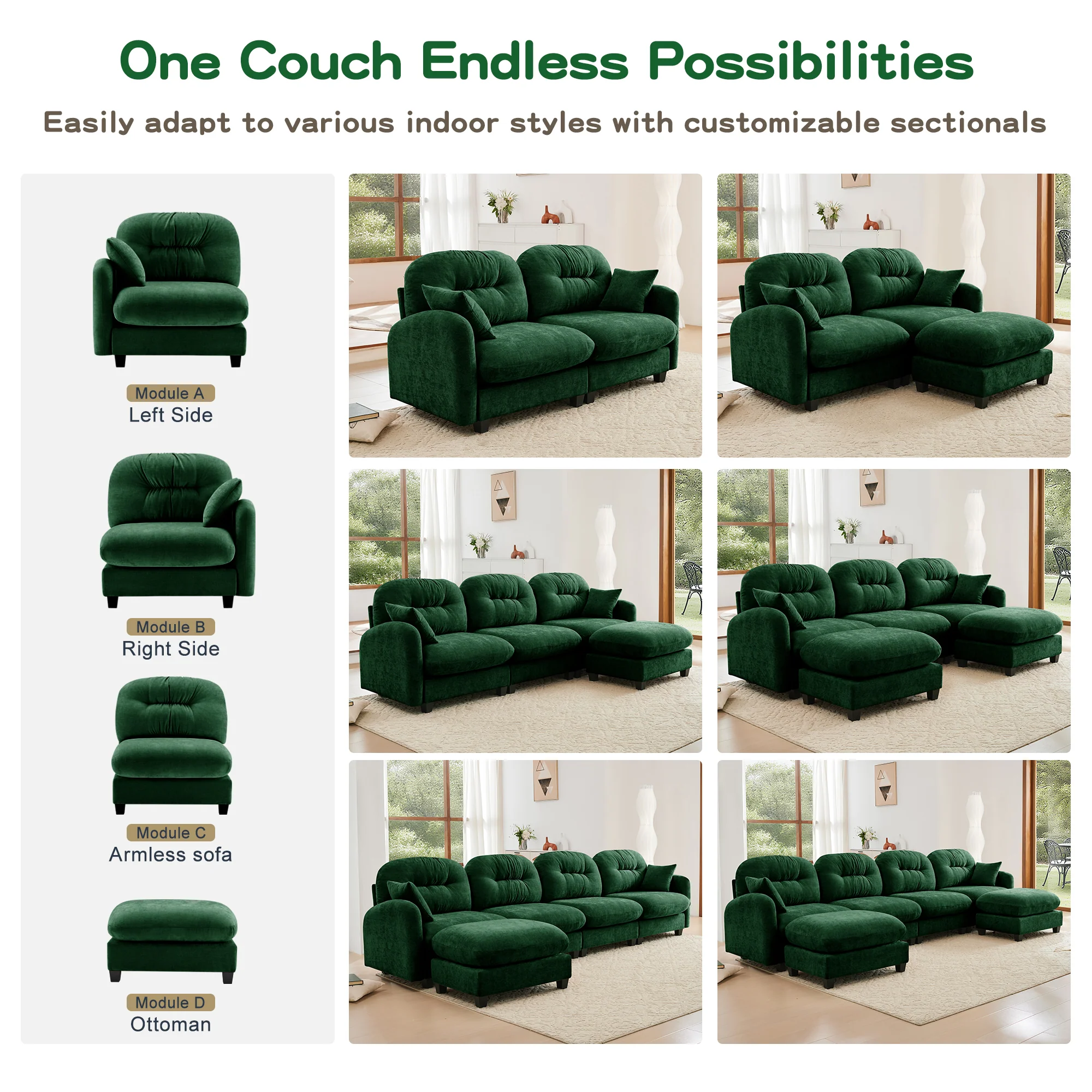Cloud Tufted  Chenille Sectional Loveseat Sofa Couch With Ottoman - Image 7