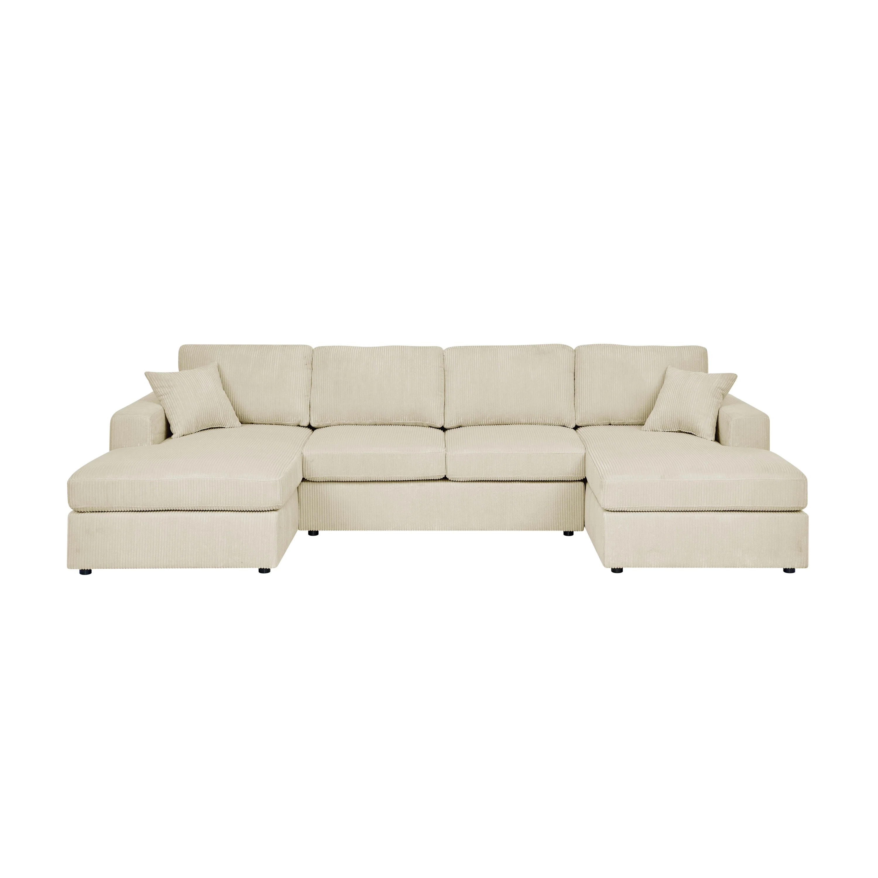 Walker Edison | Coastal Beige Corduroy Double-Chaise Cloud Sectional Sofa - Image 2