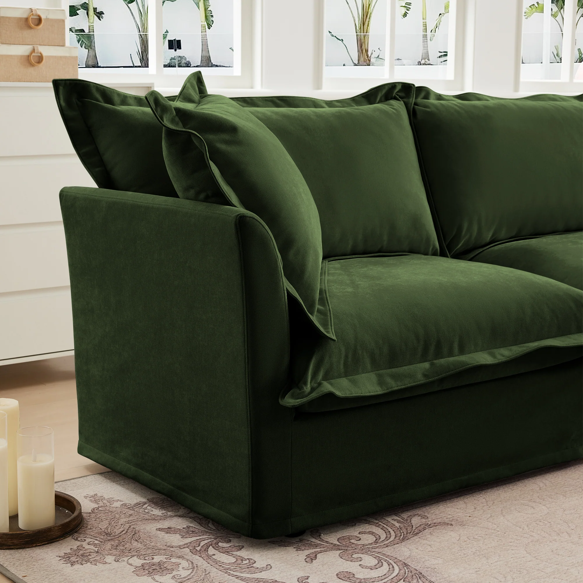Comfy Chenille Deep Seat Cloud L-Shaped Slipcovered Sectional Sofa - Image 15