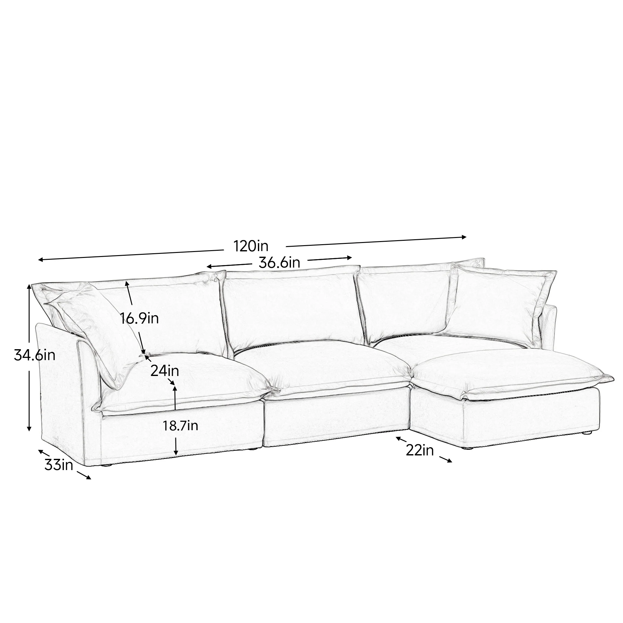 Comfy Chenille Deep Seat Cloud L-Shaped Slipcovered Sectional Sofa - Image 17