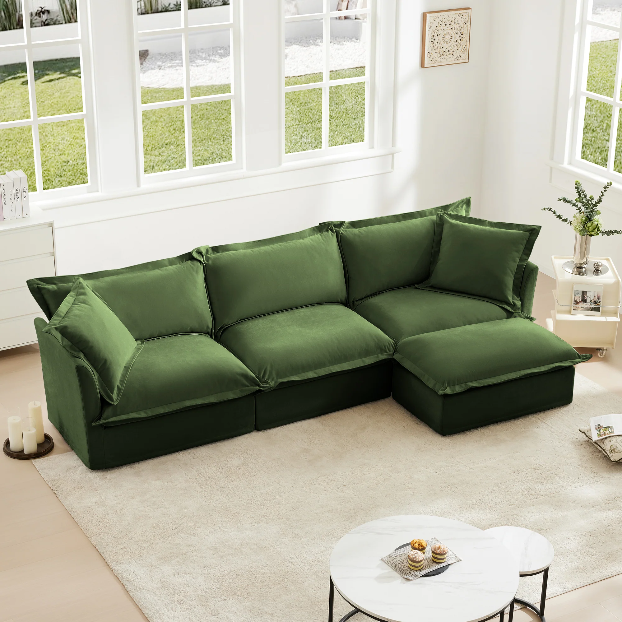 Comfy Chenille Deep Seat Cloud L-Shaped Slipcovered Sectional Sofa - Image 2