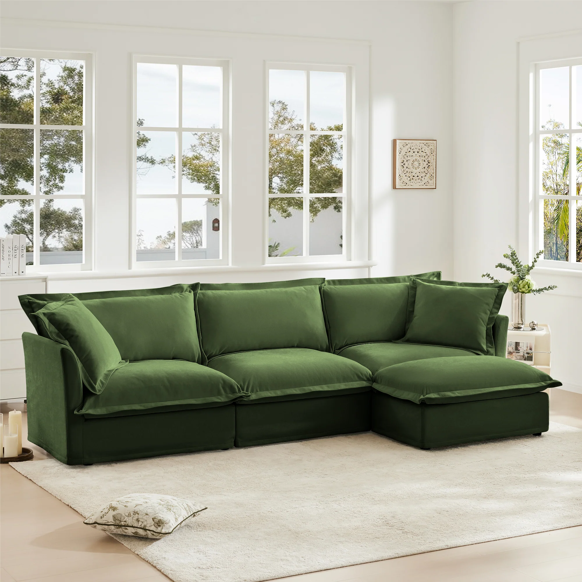 Comfy Chenille Deep Seat Cloud L-Shaped Slipcovered Sectional Sofa - Image 3