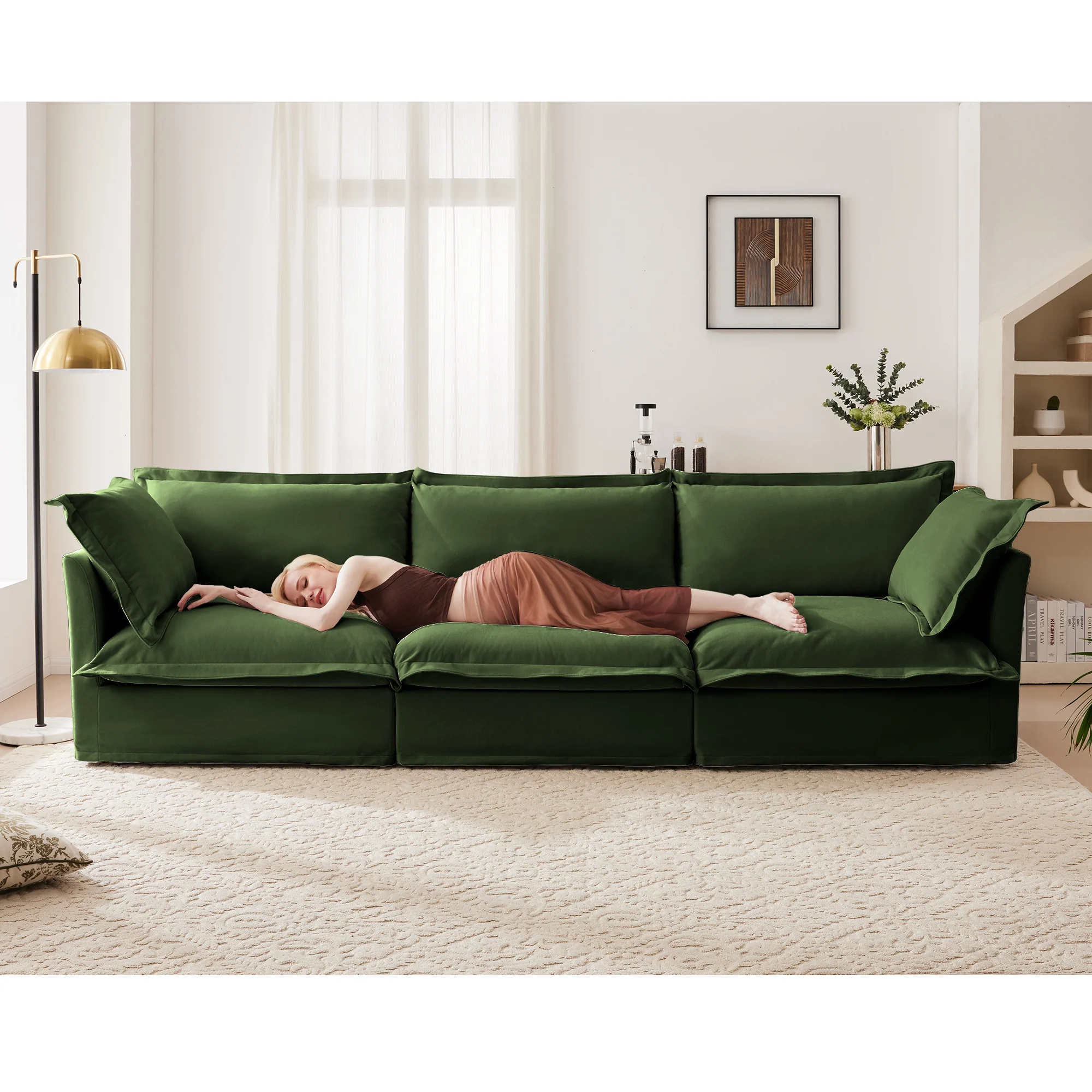 Comfy Chenille Deep Seat Cloud L-Shaped Slipcovered Sectional Sofa - Image 4