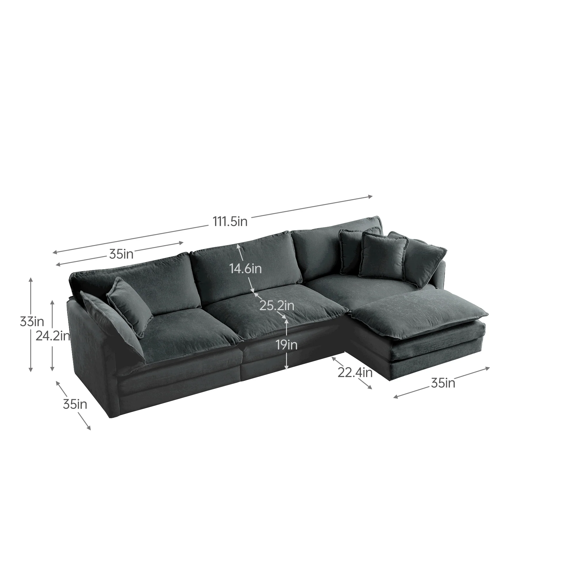 Walker Edison | Comfy Modular Cloud L Shaped Sectional Sofa With Ottoman - Image 3