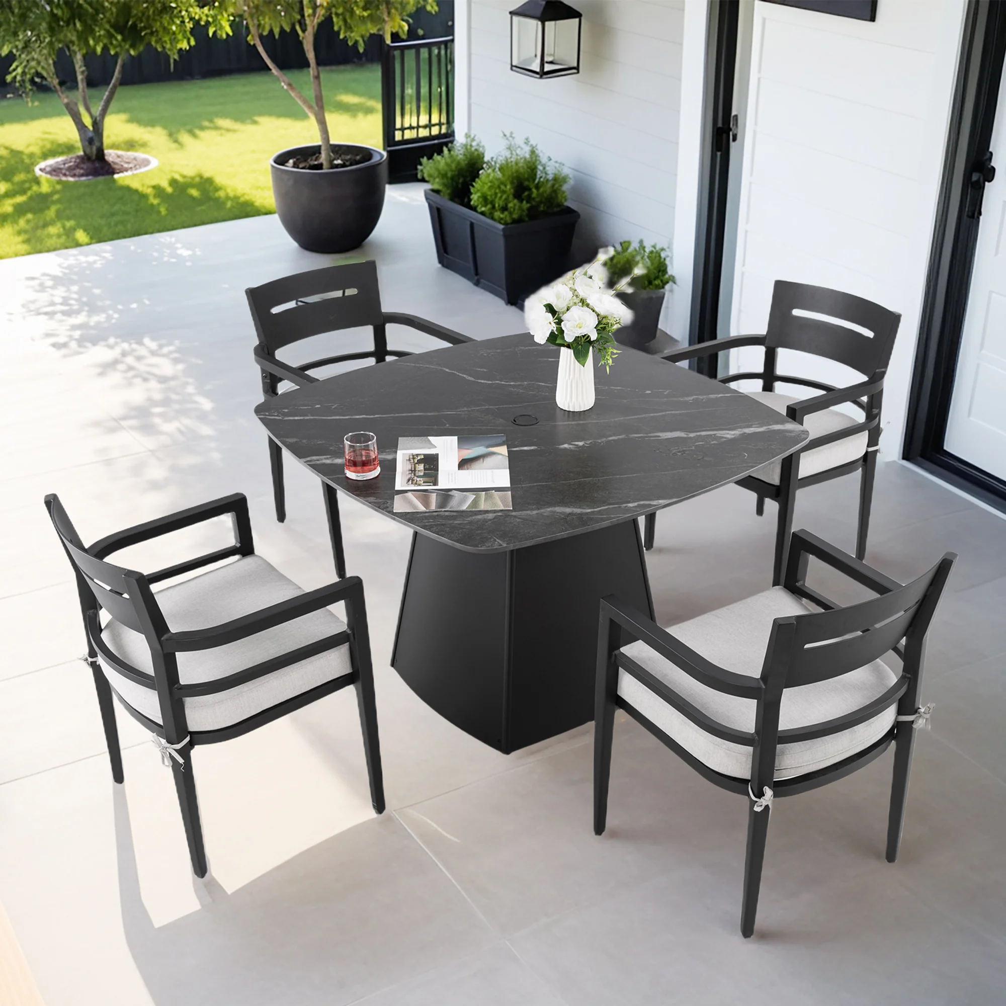 Contemporary 5-Piece Outdoor Patio Dining Set with Sunbrella Cushions