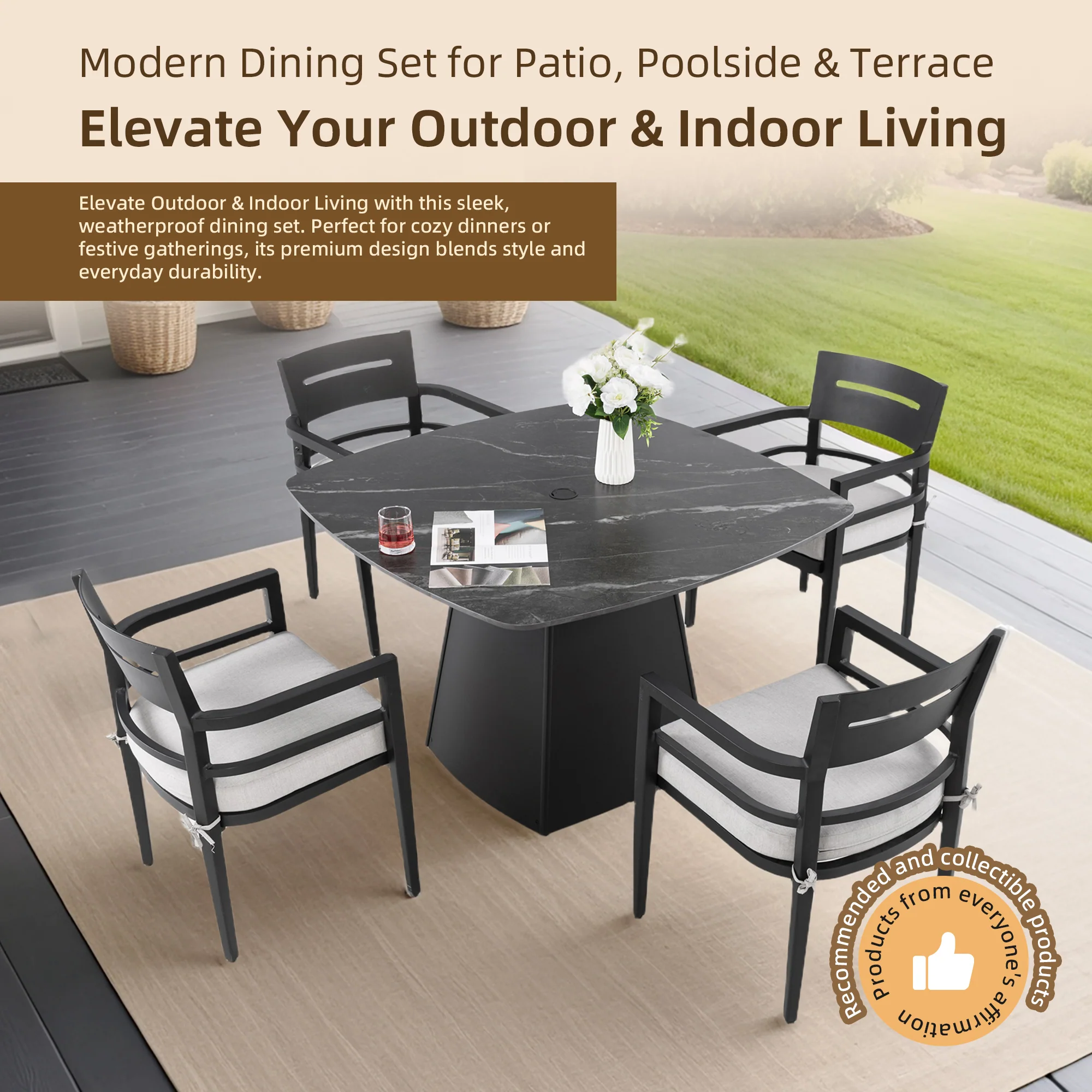 Contemporary 5-Piece Outdoor Patio Dining Set with Sunbrella Cushions - Image 2