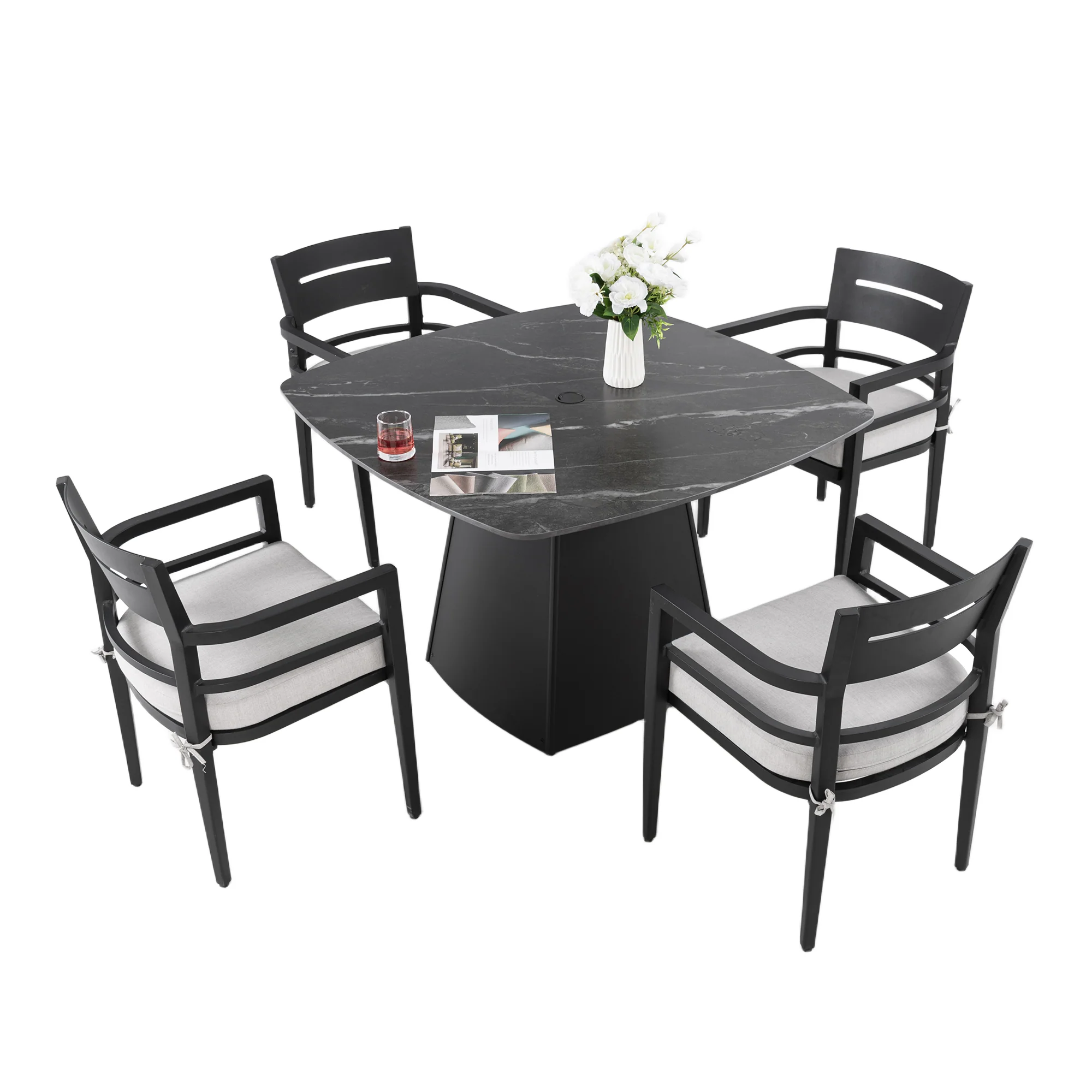 Contemporary 5-Piece Outdoor Patio Dining Set with Sunbrella Cushions - Image 3