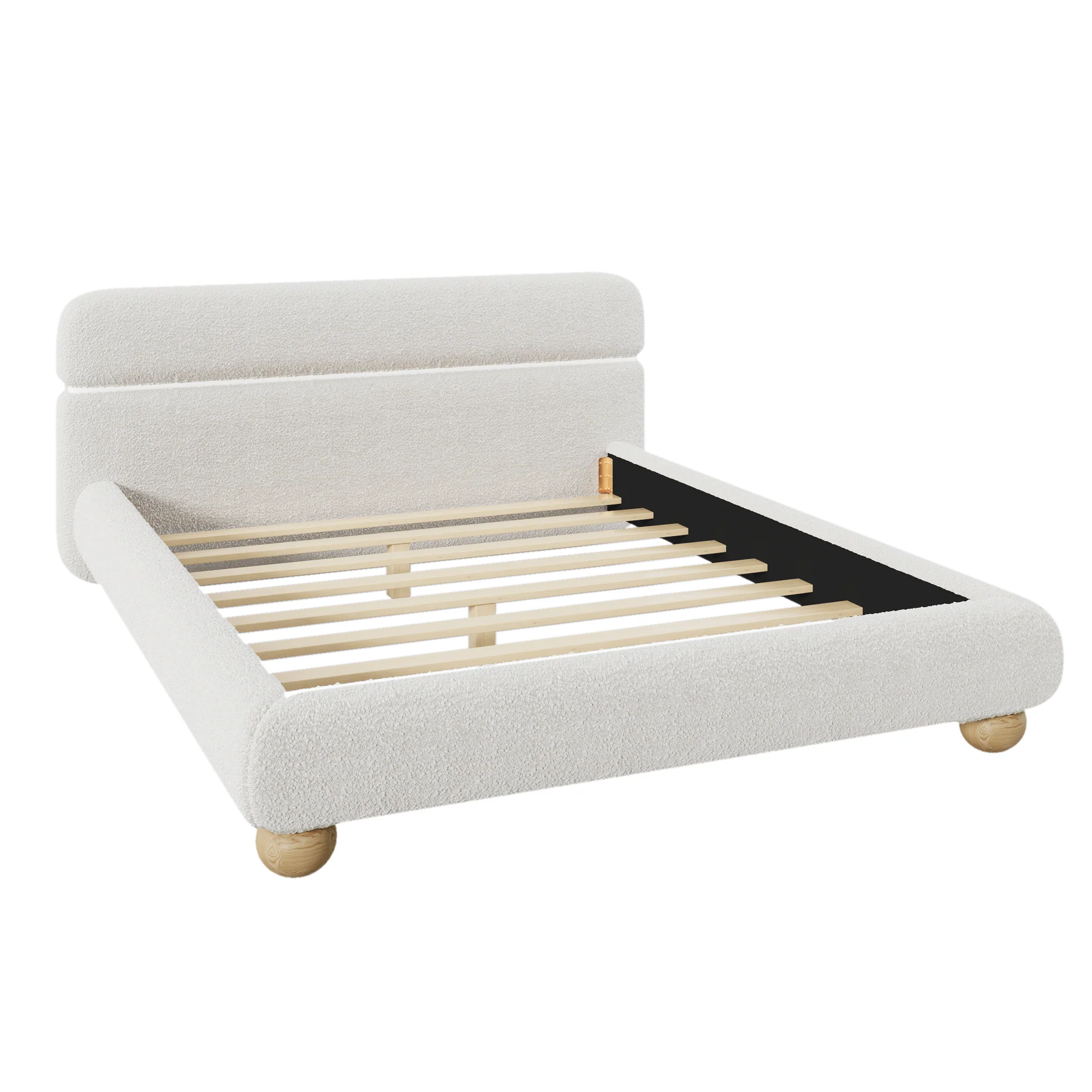 Walker Edison | Contemporary Boucle Queen Bedframe with Solid Round Legs - Image 6
