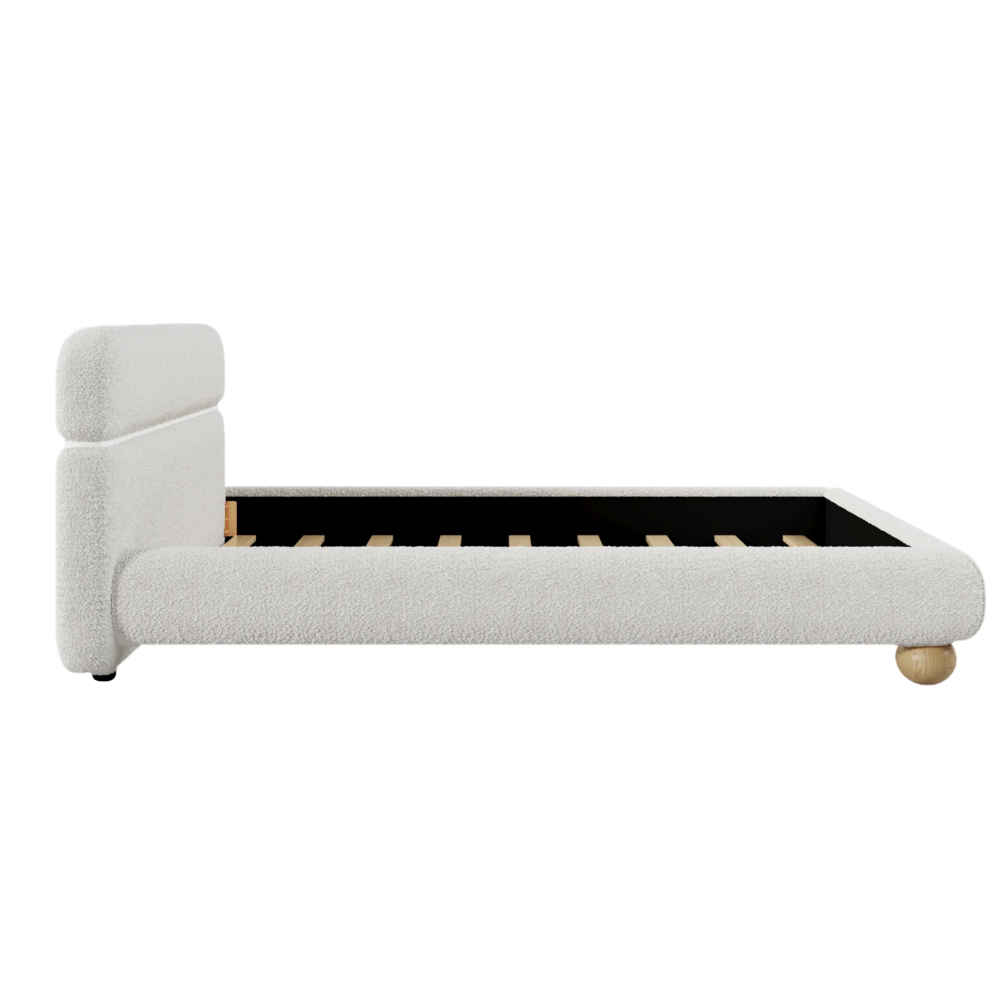 Walker Edison | Contemporary Boucle Queen Bedframe with Solid Round Legs - Image 7