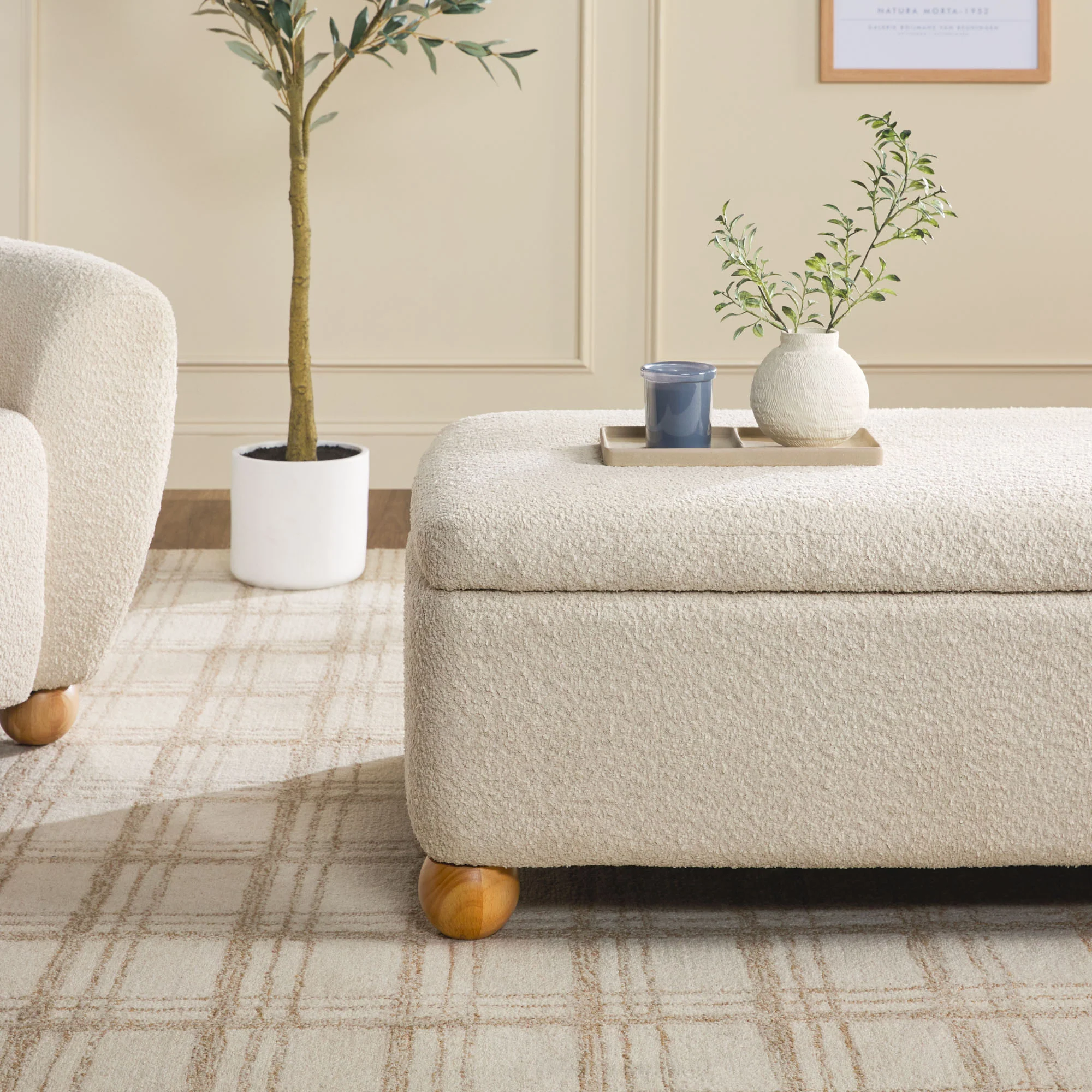 Linley Contemporary Boucle Easy Assembly Upholstered Large Storage Ottoman - Image 10
