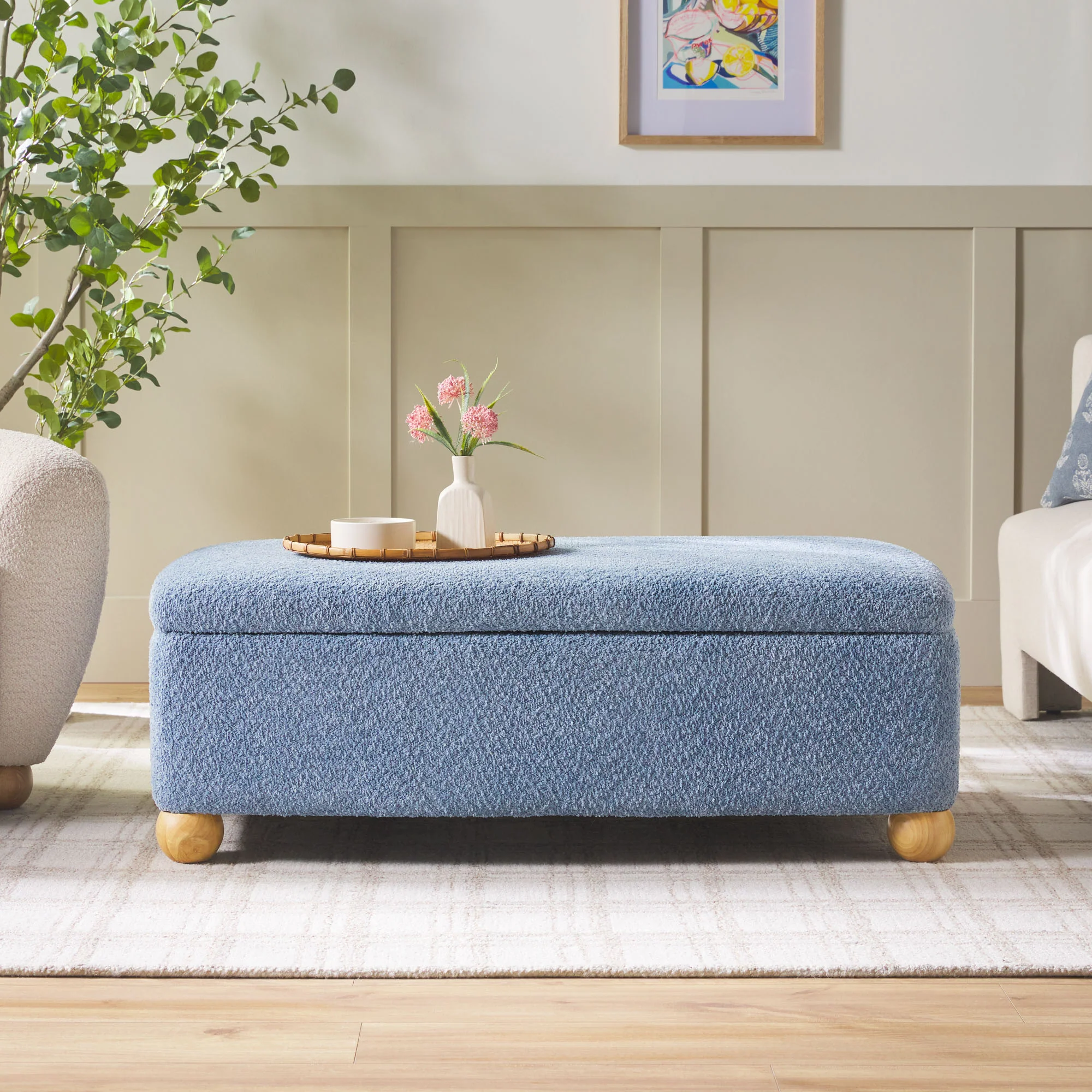 Linley Contemporary Boucle Easy Assembly Upholstered Large Storage Ottoman - Image 13