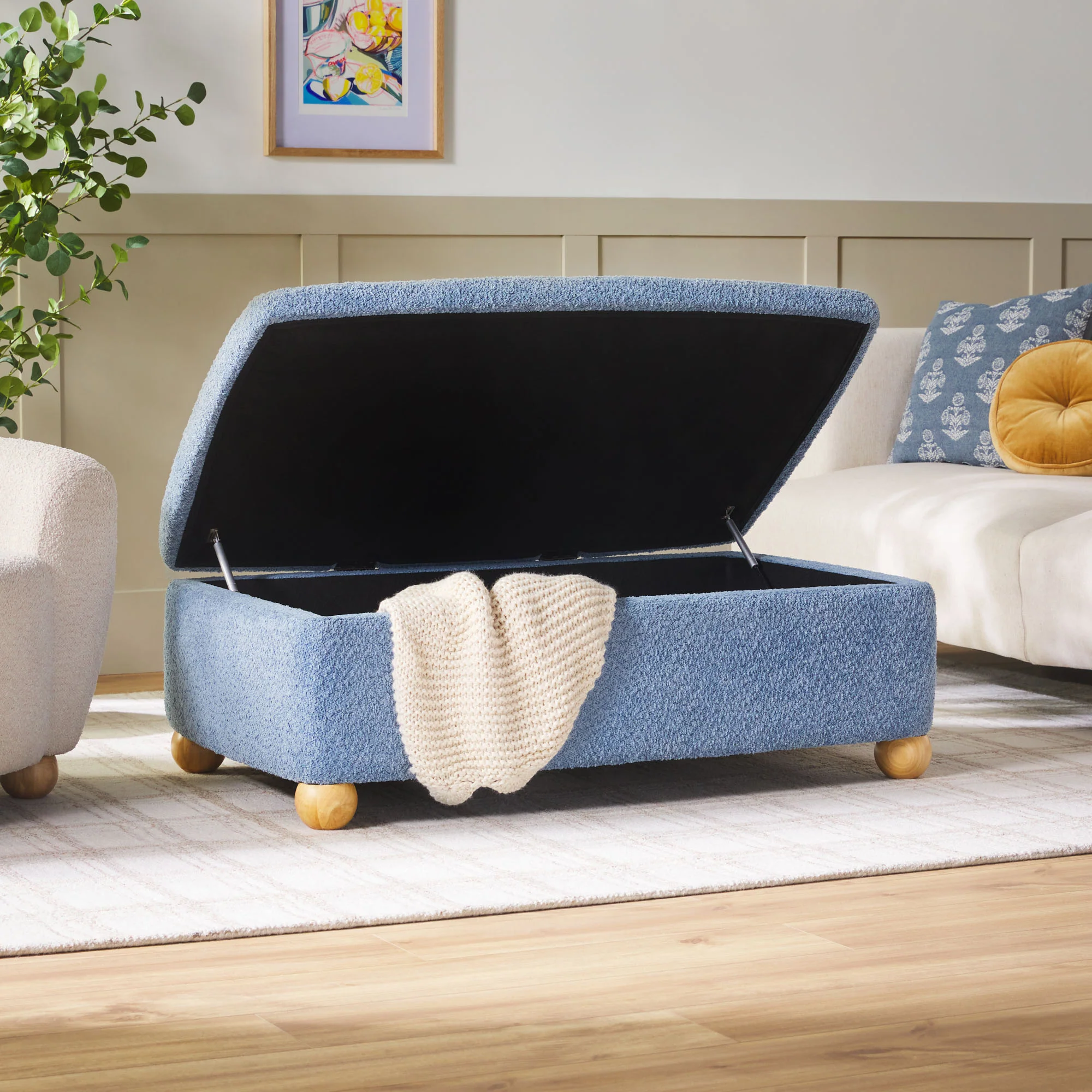 Linley Contemporary Boucle Easy Assembly Upholstered Large Storage Ottoman - Image 16
