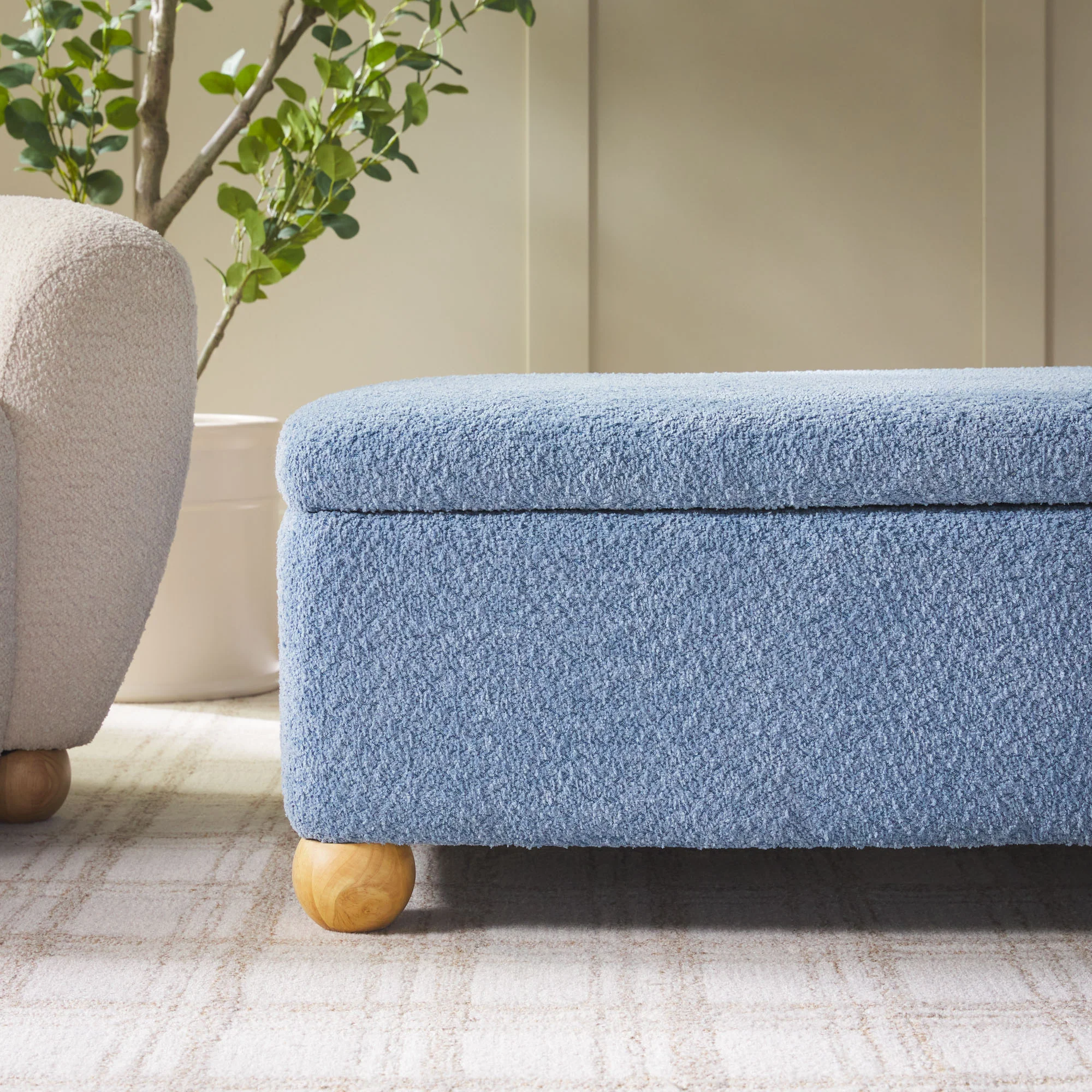 Linley Contemporary Boucle Easy Assembly Upholstered Large Storage Ottoman - Image 20