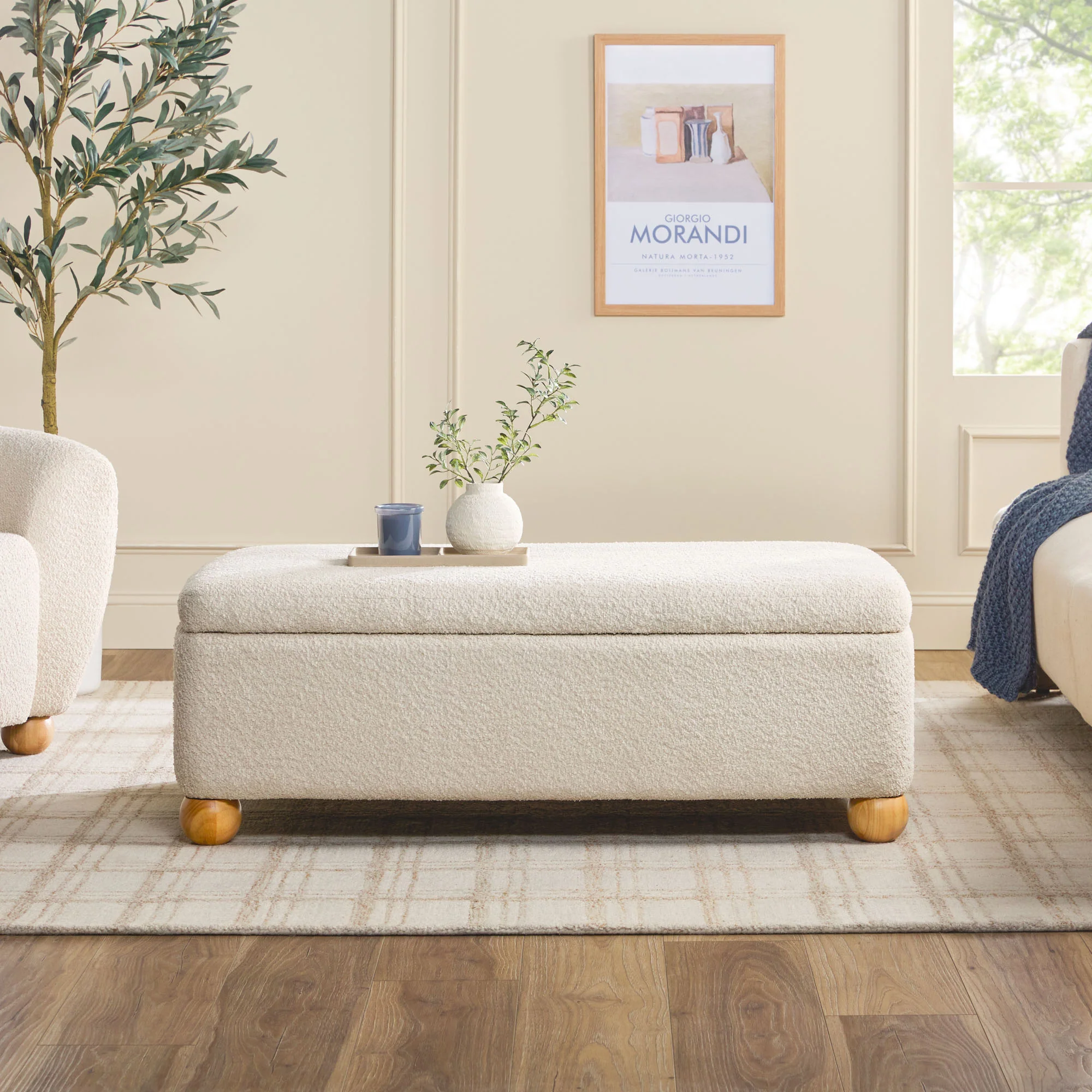 Linley Contemporary Boucle Easy Assembly Upholstered Large Storage Ottoman - Image 6