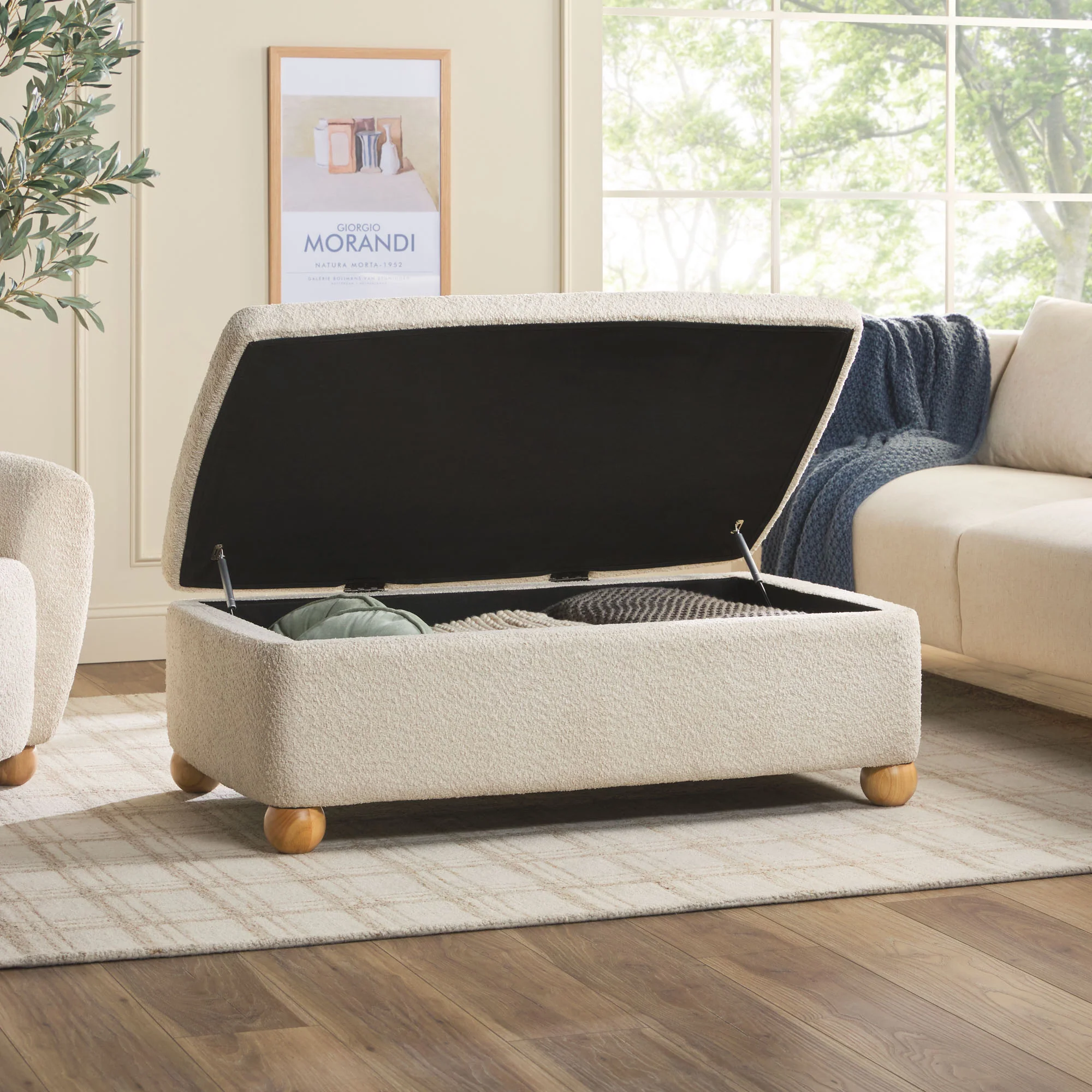 Linley Contemporary Boucle Easy Assembly Upholstered Large Storage Ottoman - Image 7