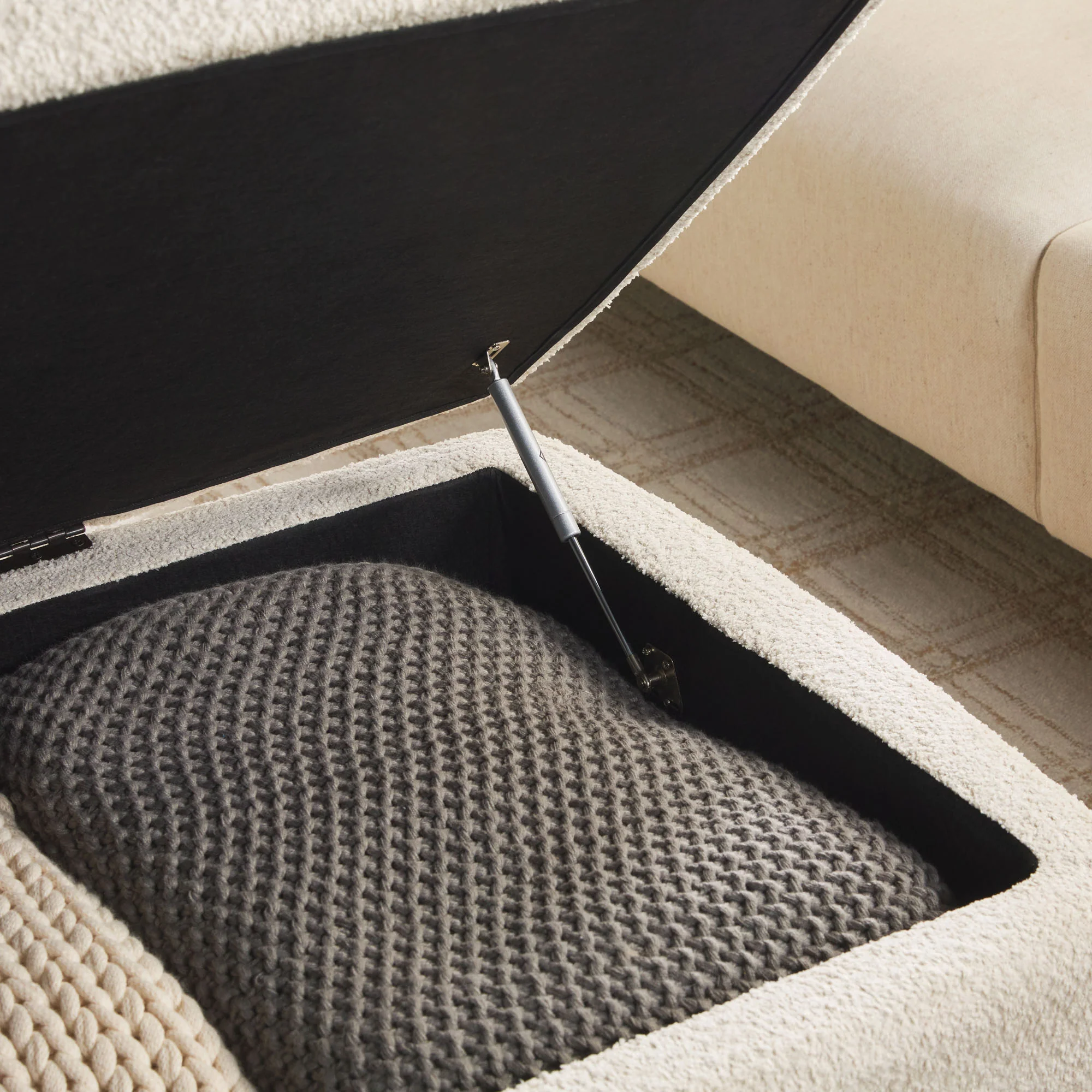 Linley Contemporary Boucle Easy Assembly Upholstered Large Storage Ottoman - Image 9