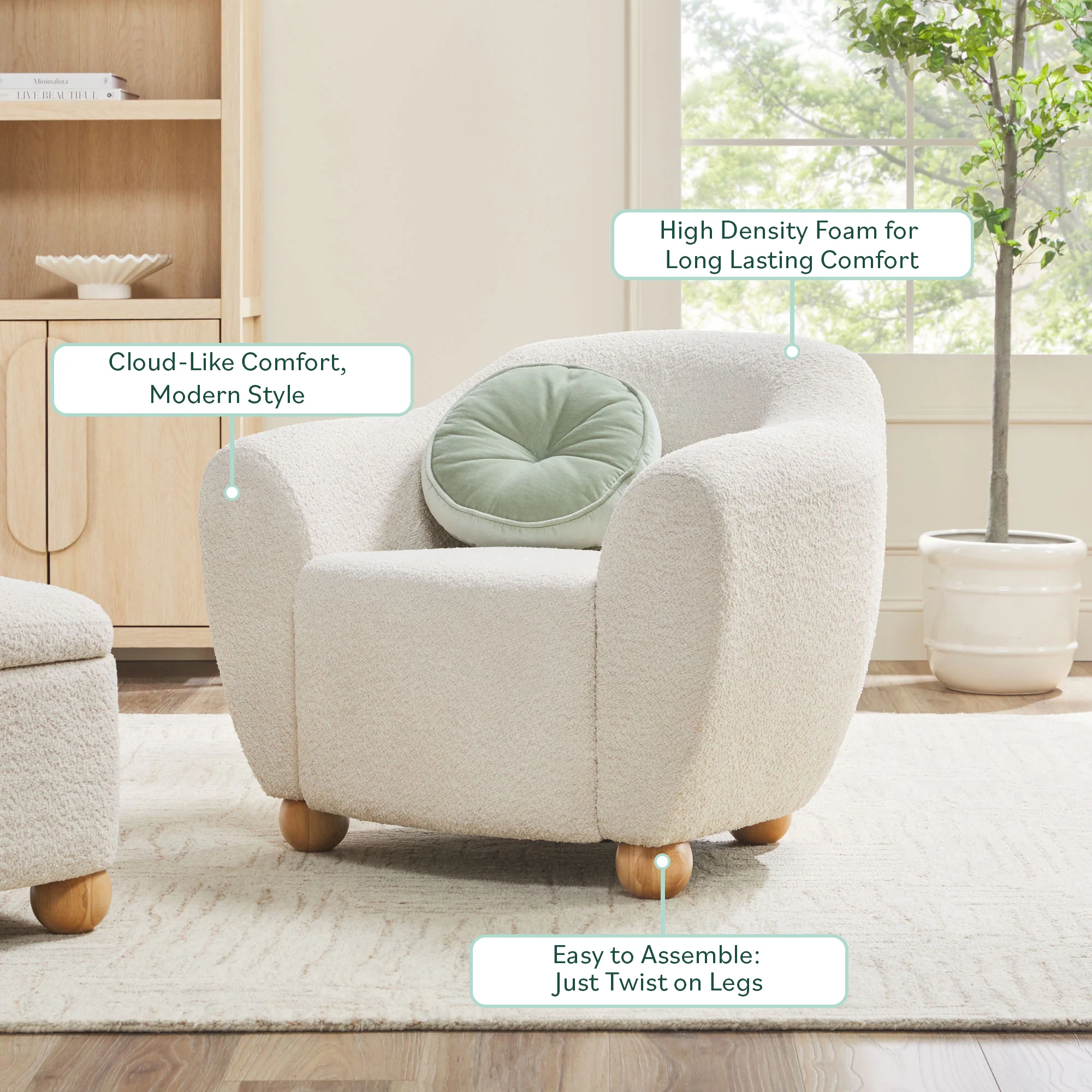 Linley Contemporary Boucle Easy Assembly Upholstered Small Accent Chair - Image 4