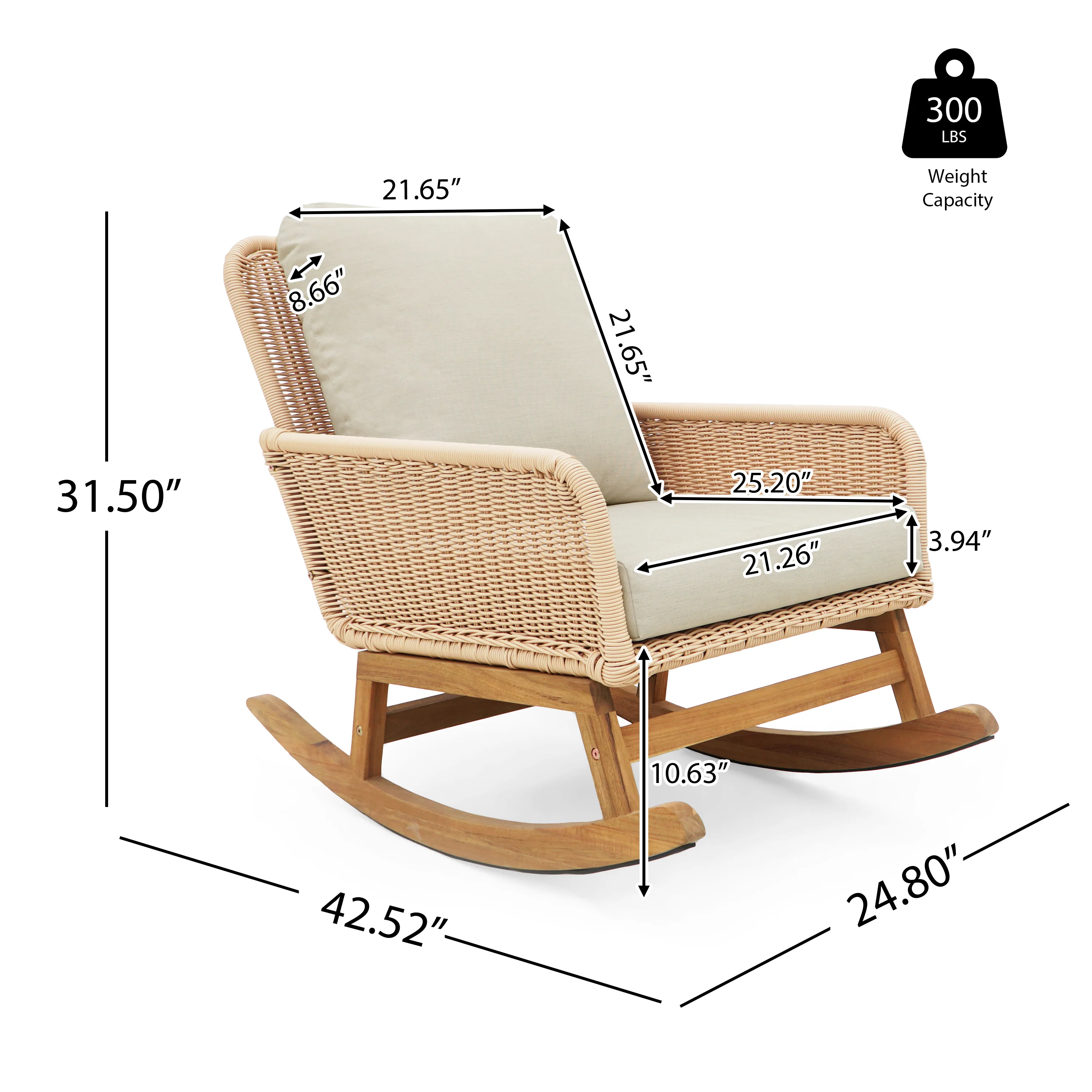 Walker Edison | Contemporary Minimalist Beige Wicker Rocking Chair Set of 2 - Image 4
