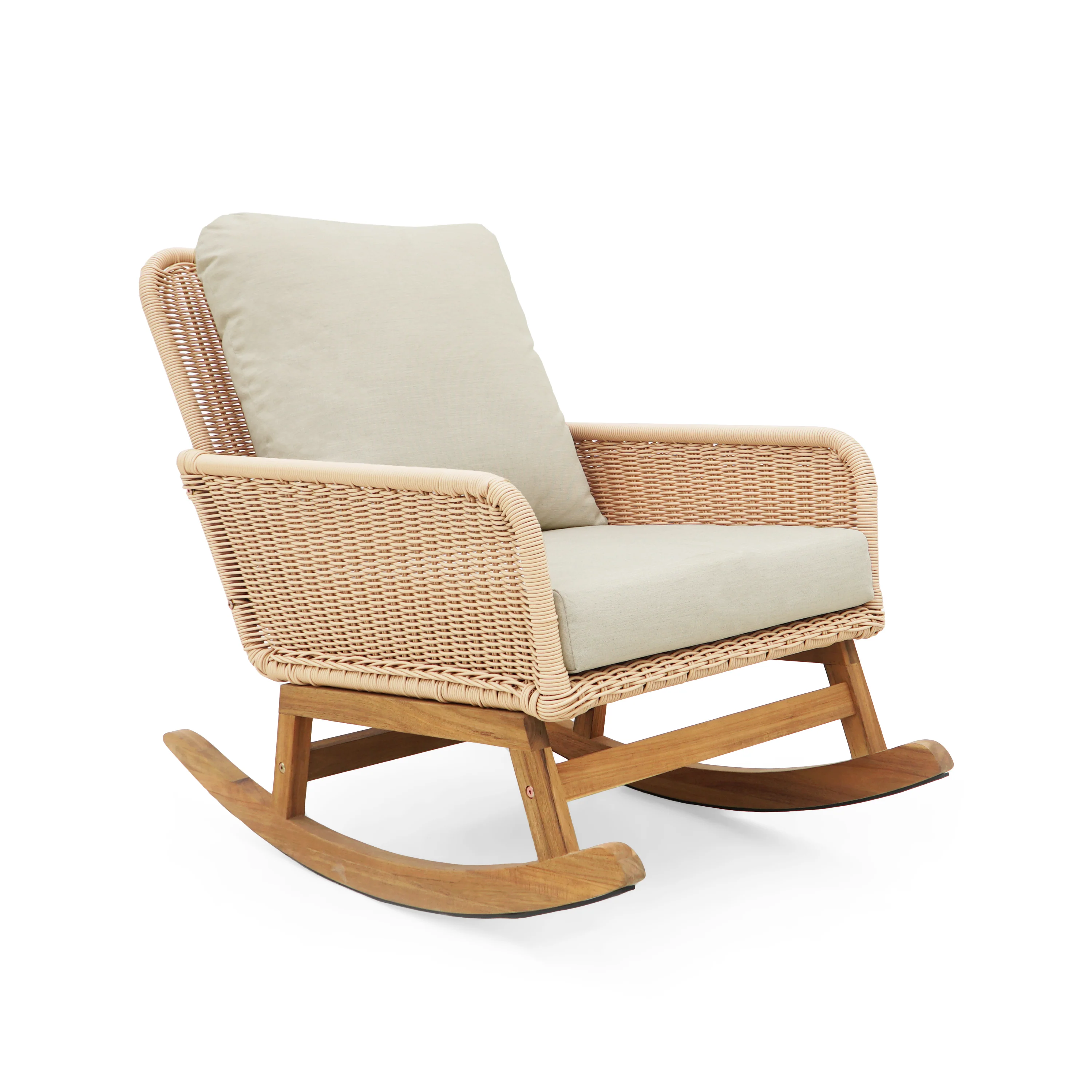 Walker Edison | Contemporary Minimalist Beige Wicker Rocking Chair Set of 2 - Image 5