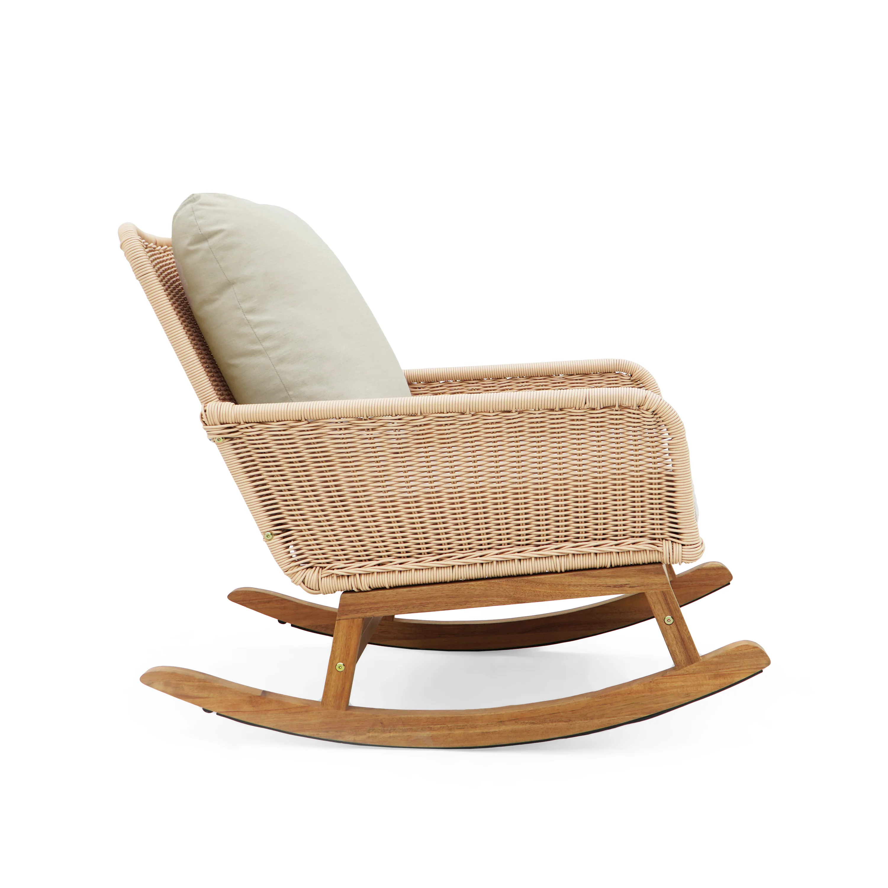 Walker Edison | Contemporary Minimalist Beige Wicker Rocking Chair Set of 2 - Image 6