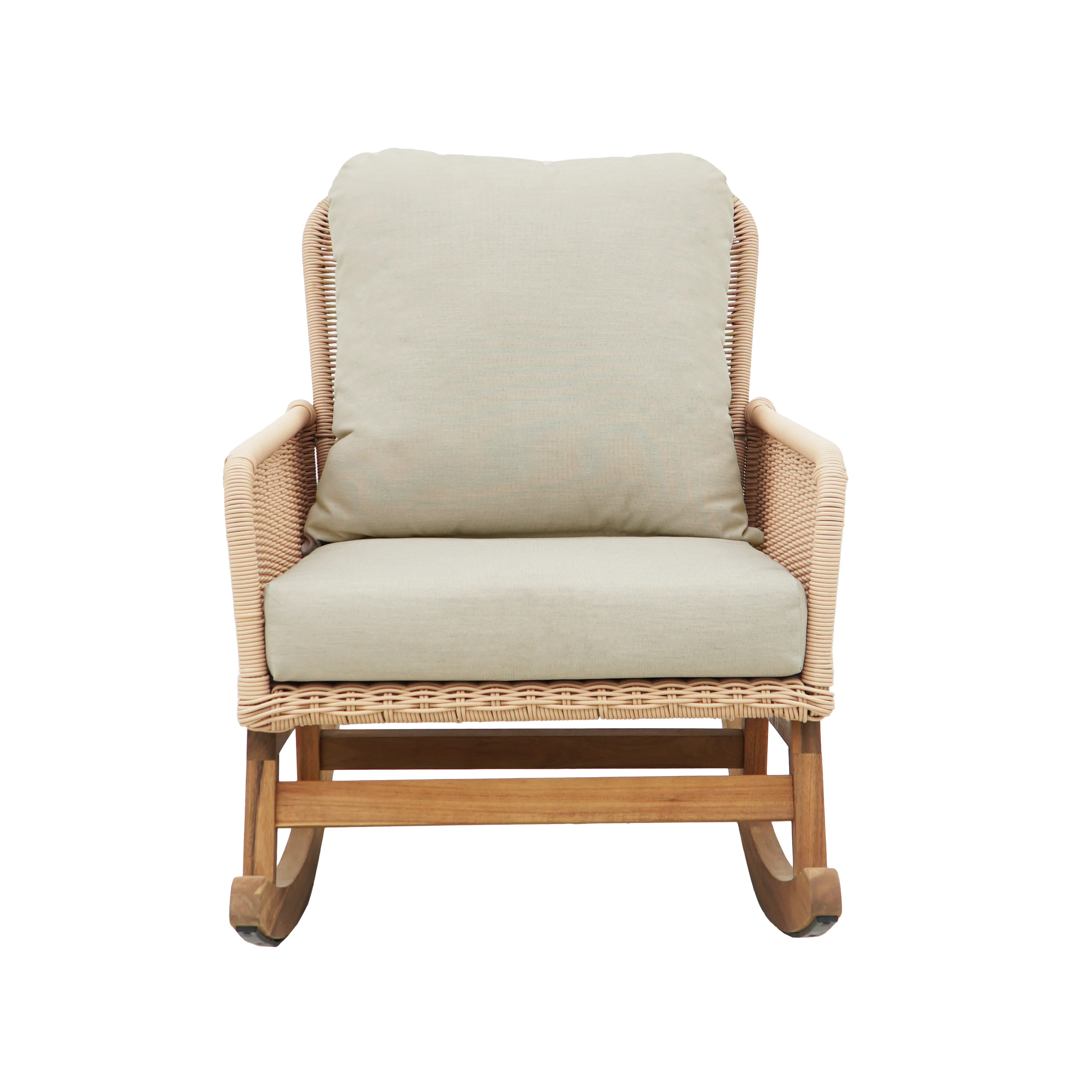 Walker Edison | Contemporary Minimalist Beige Wicker Rocking Chair Set of 2 - Image 7