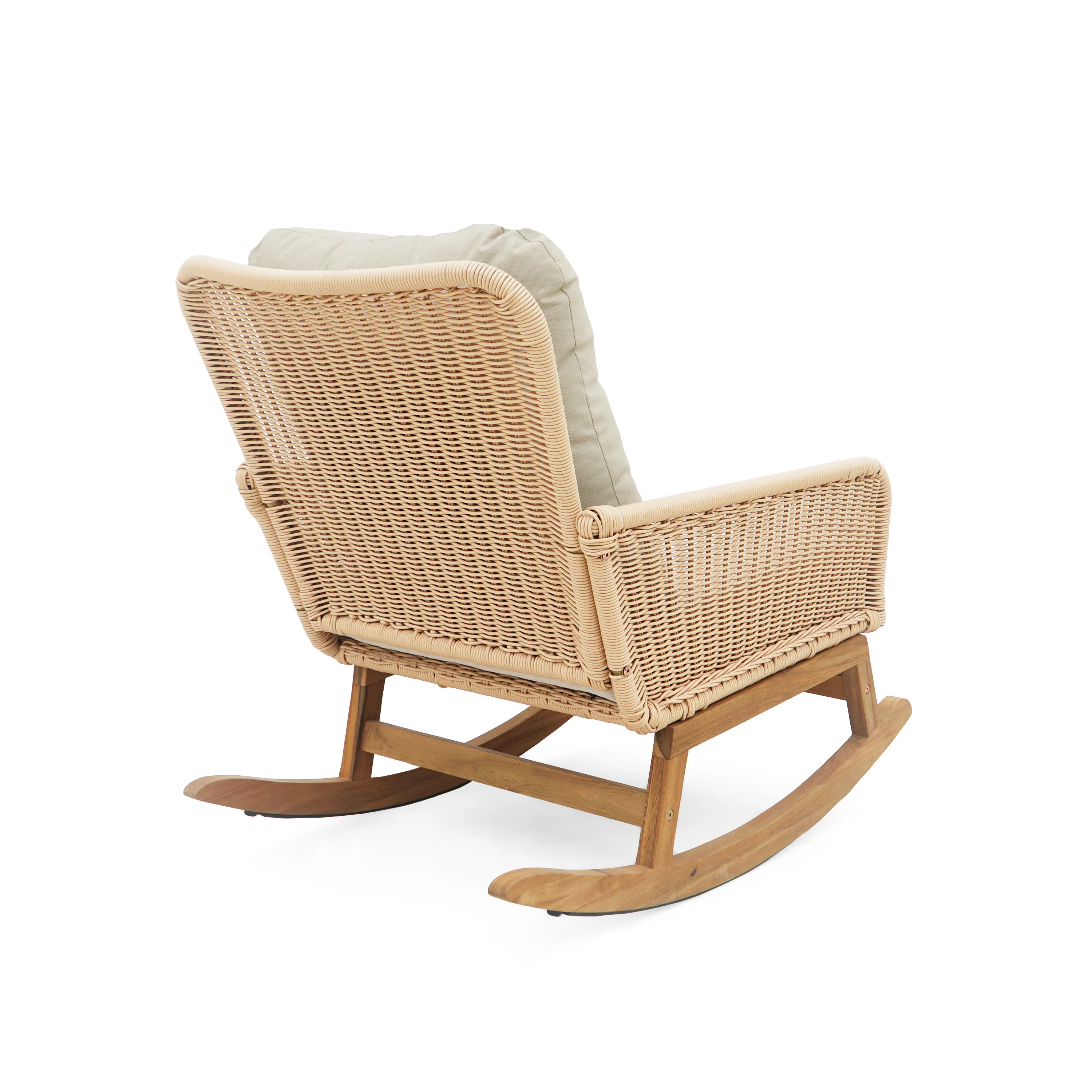 Walker Edison | Contemporary Minimalist Beige Wicker Rocking Chair Set of 2 - Image 8