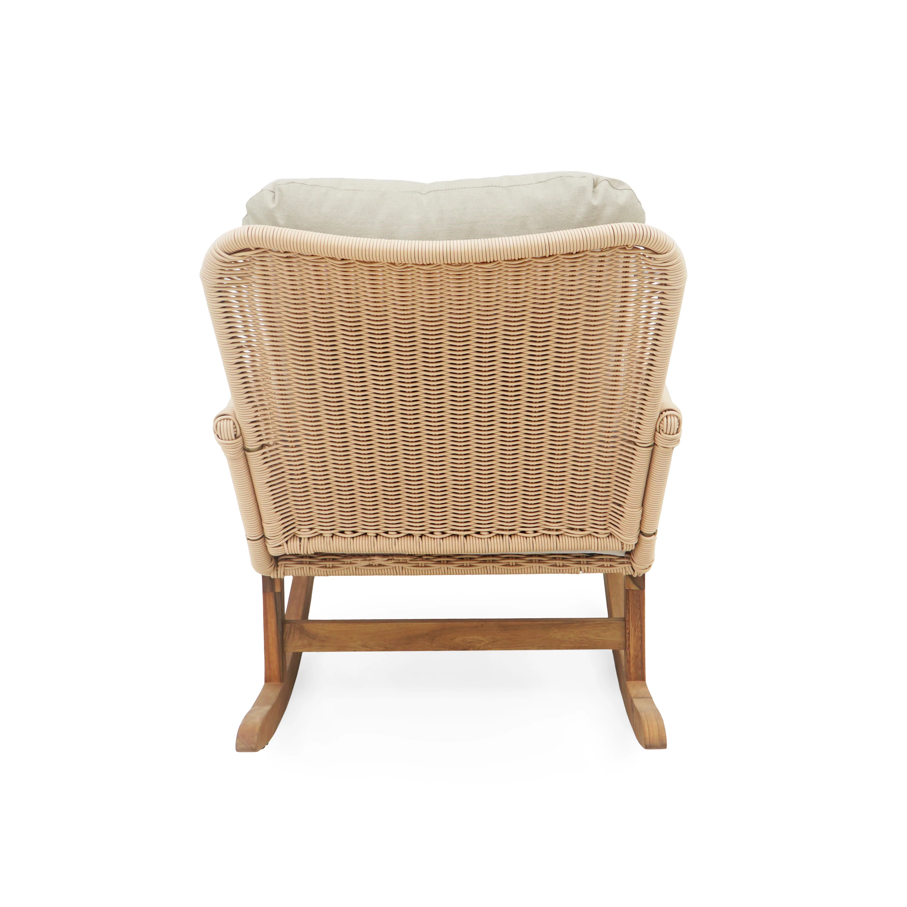 Walker Edison | Contemporary Minimalist Beige Wicker Rocking Chair Set of 2 - Image 9