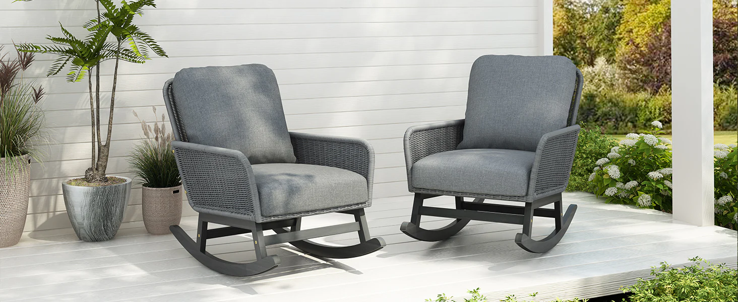 Walker Edison | Contemporary Minimalist Outdoor Rocking Chair Set of 2 - Image 2