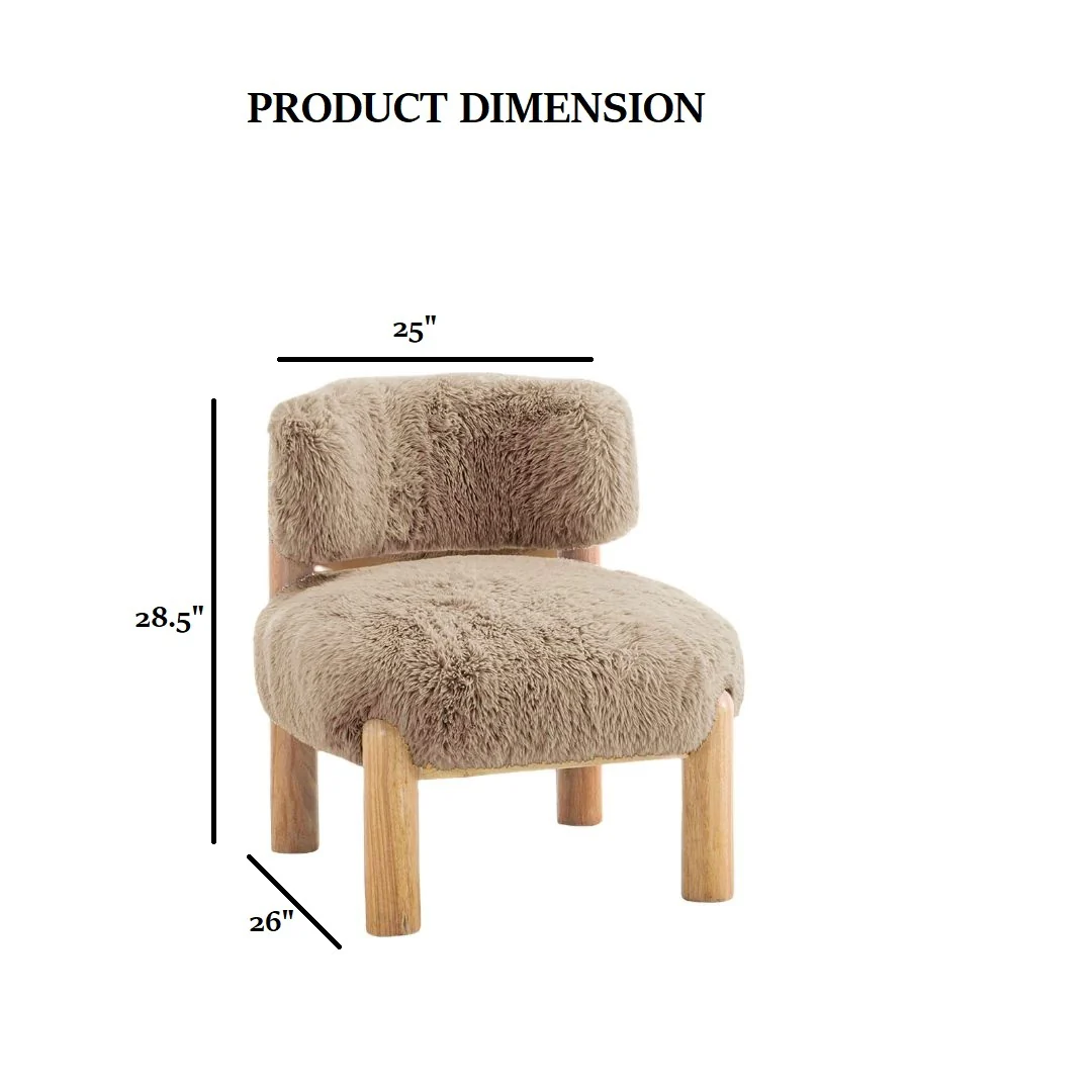 Contemporary Plush Fur Fabric Accent Chair with Wooden Legs - Image 5