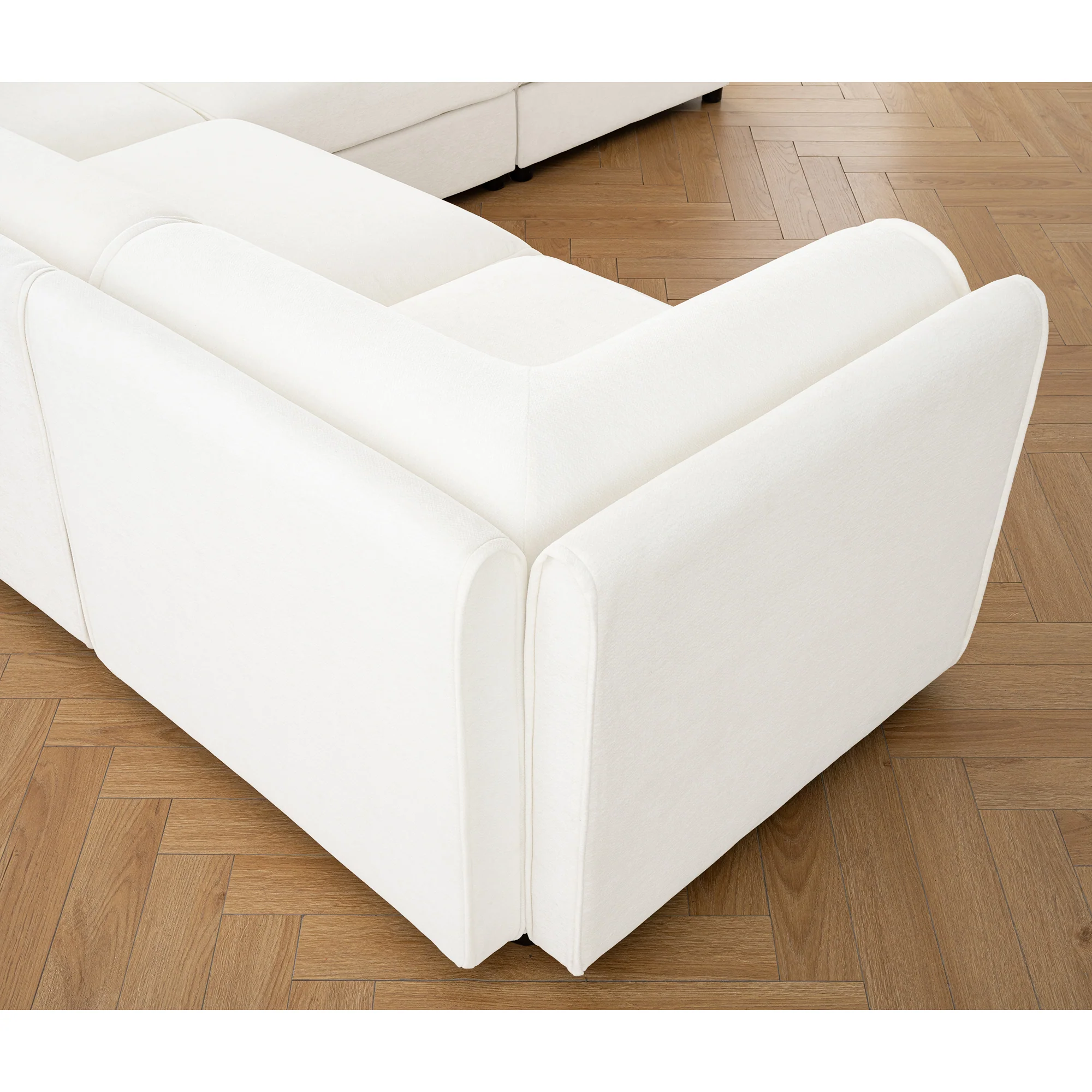 Walker Edison | Contemporary White Chenille L-Shaped Sofa with Storage and Ottoman - Image 15