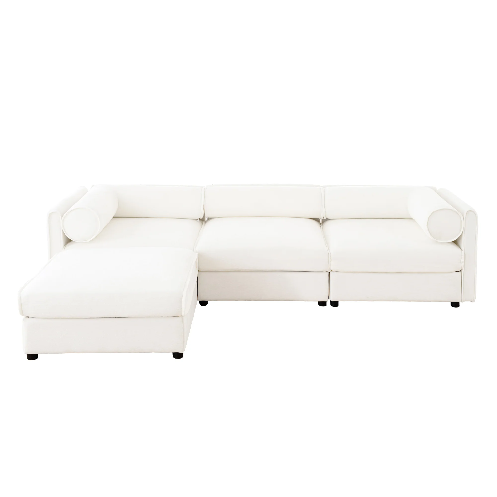 Walker Edison | Contemporary White Chenille L-Shaped Sofa with Storage and Ottoman - Image 5
