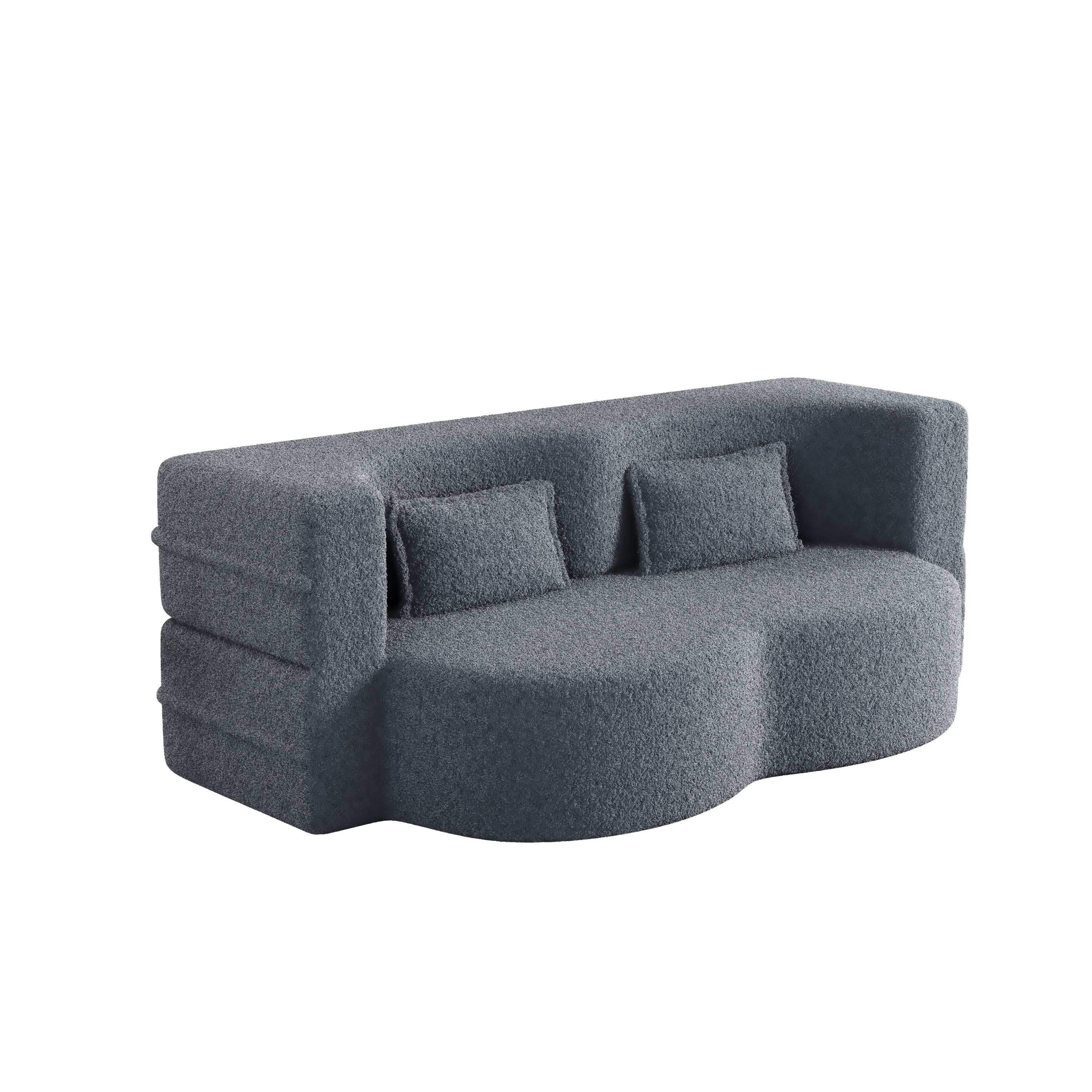 Walker Edison | Convertible Modern Teddy Floor Full Size Sofa Bed with Pillows - Image 10